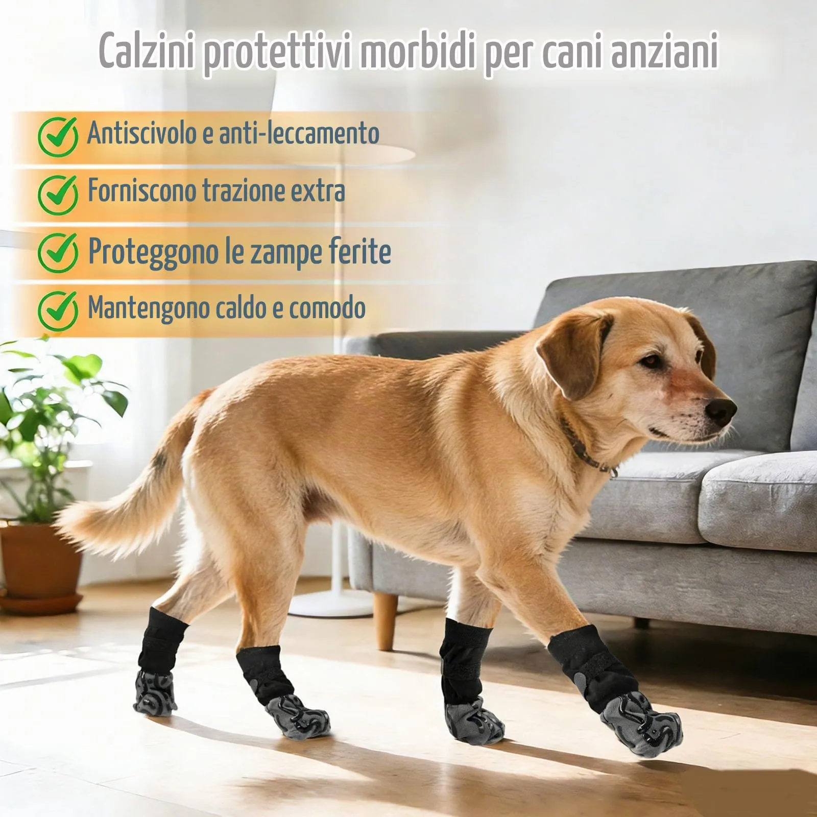 TZL Calzini Antiscivolo per Cani a Doppio Lato, Taglia M, Nero - immagine 6