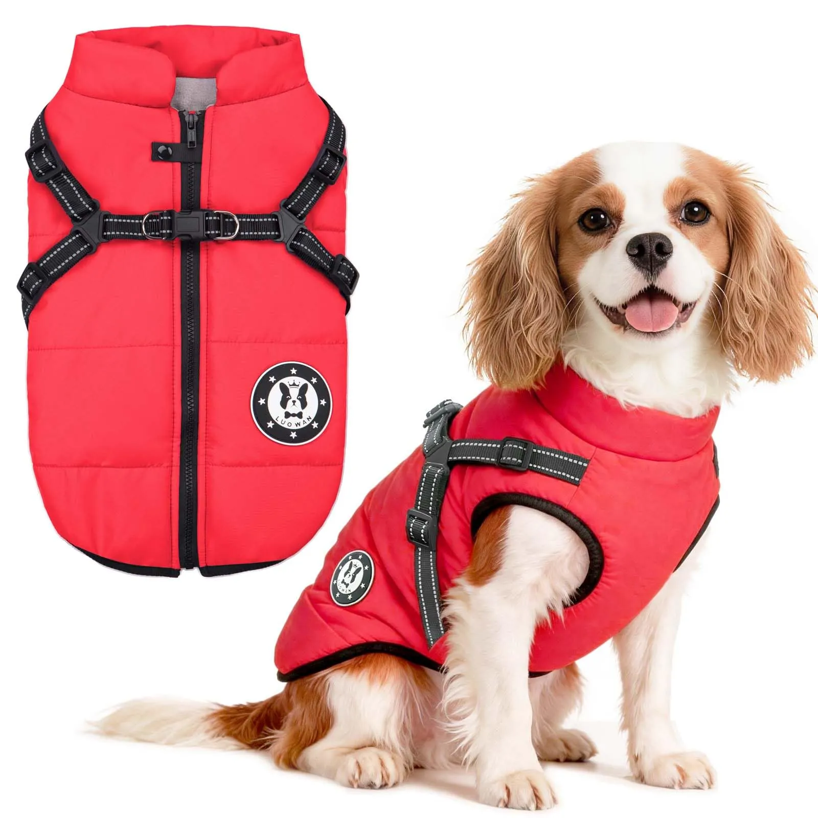 LUOWAN Cappotto Invernale Impermeabile per Cani con Imbracatura, Taglia Piccola e Media - immagine 1