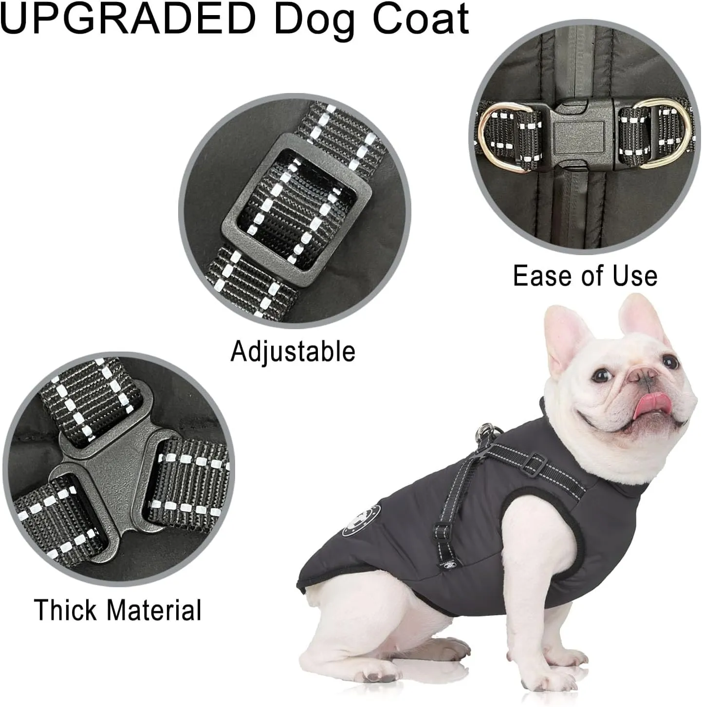 LUOWAN Cappotto Impermeabile per Cani con Imbracatura, Interno in Pile, Riflettente, Taglia XS, Nero - immagine 4