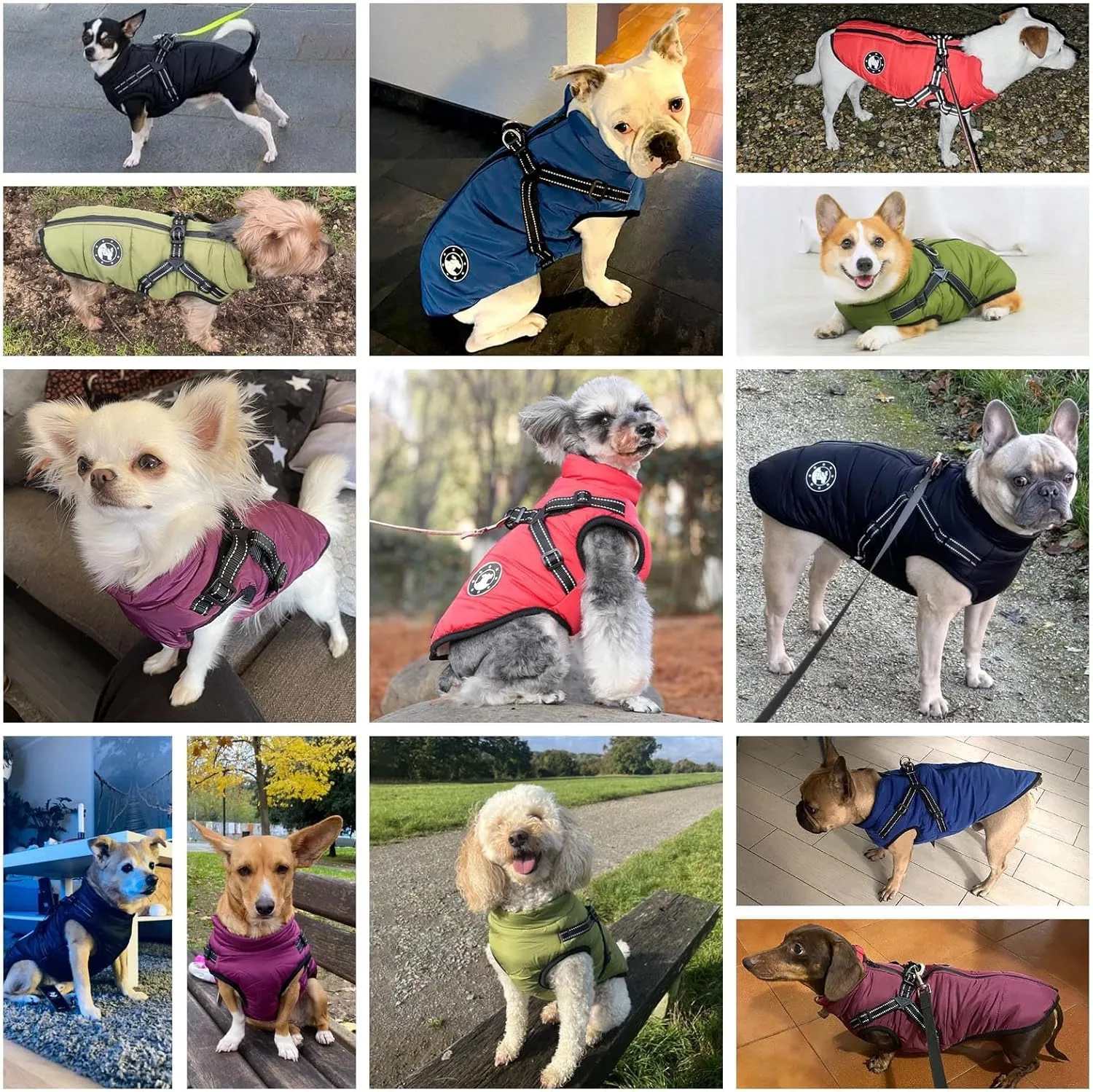 LUOWAN Cappotto Impermeabile per Cani con Imbracatura, Interno in Pile, Riflettente, Taglia XS, Nero - immagine 5