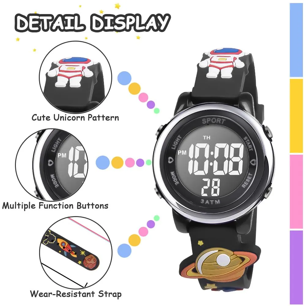 Vicloon Orologio Digitale per Bambini, Design Unicorno 3D, Waterproof, Retroilluminazione a 7 Colori - immagine 3
