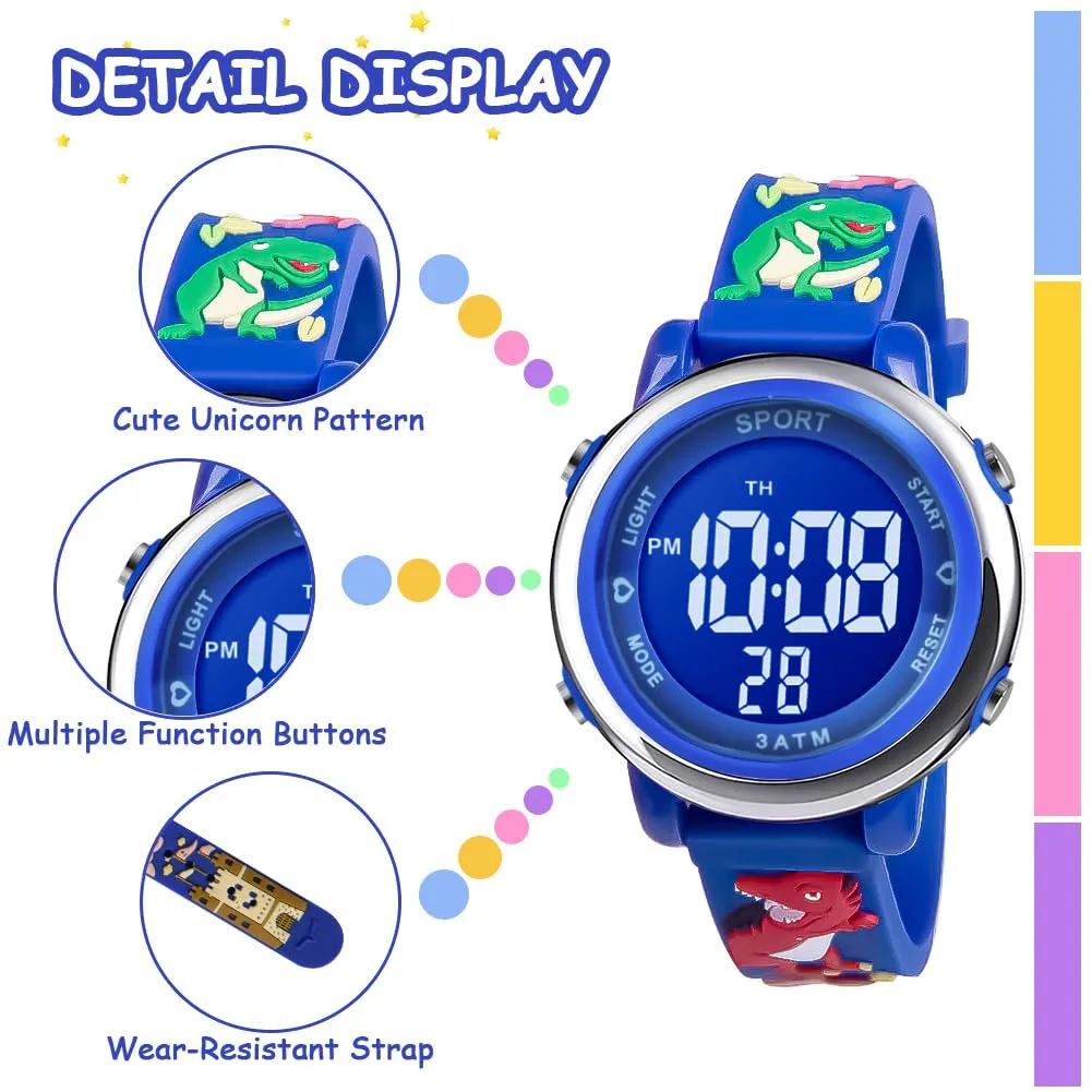 Vicloon Orologio Digitale per Bambini Unicorno 3D Waterproof con Retroilluminazione a 7 Colori - immagine 3