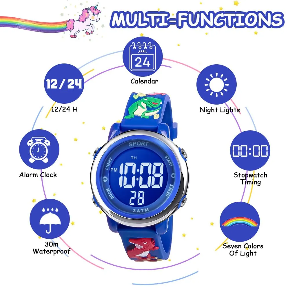 Vicloon Orologio Digitale per Bambini Unicorno 3D Waterproof con Retroilluminazione a 7 Colori - immagine 4