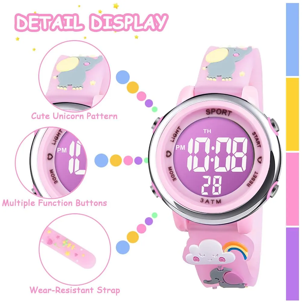 Vicloon Orologio Digitale per Bambini Unicorno 3D Waterproof con Retroilluminazione a 7 Colori - immagine 3