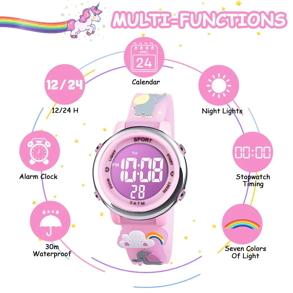 Vicloon Orologio Digitale per Bambini Unicorno 3D Waterproof con Retroilluminazione a 7 Colori - immagine 4