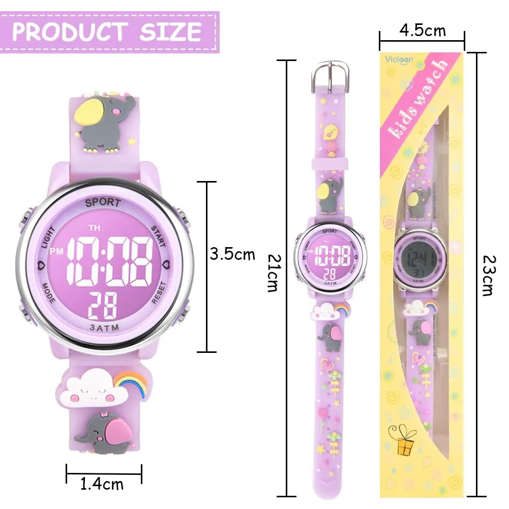 Vicloon Orologio Digitale per Bambini Unicorno Cartoni 3D Waterproof con Retroilluminazione a 7 Colori - immagine 2