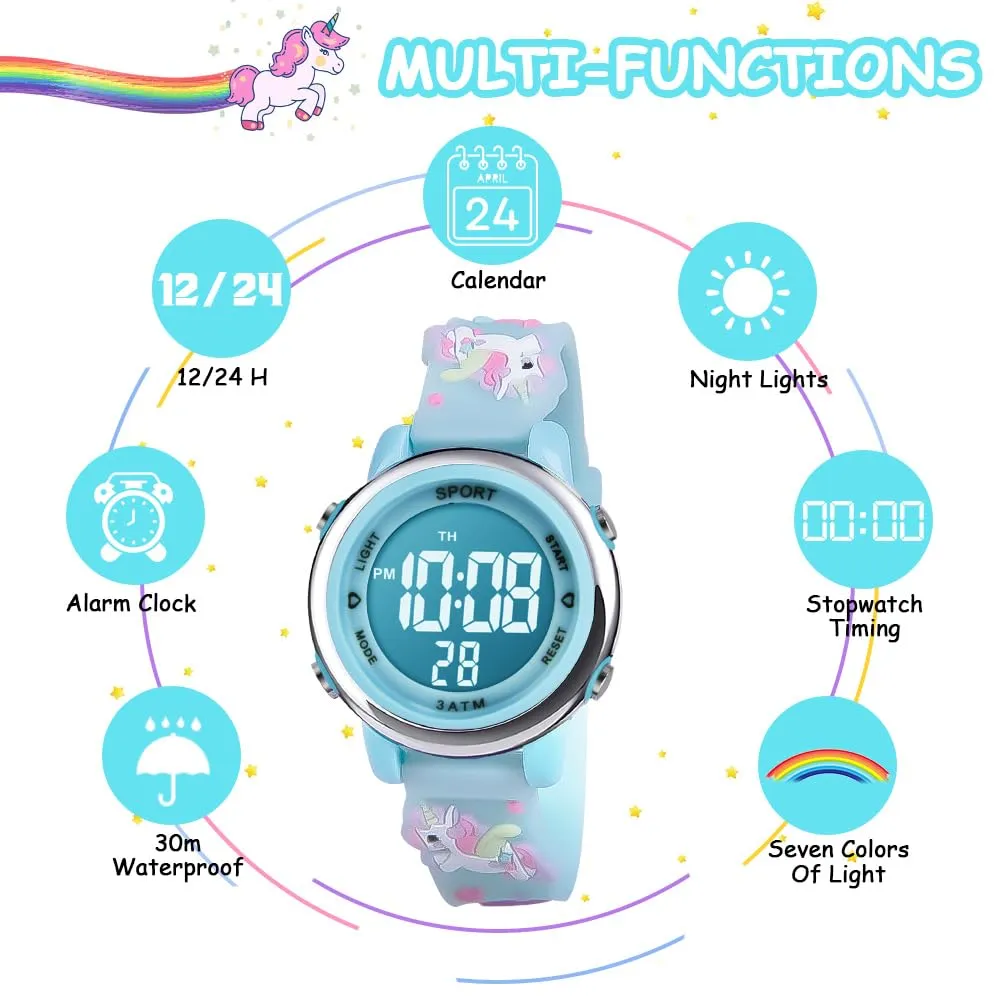 Vicloon Orologio Digitale per Bambini Unicorno 3D Waterproof con Retroilluminazione a 7 Colori - immagine 4