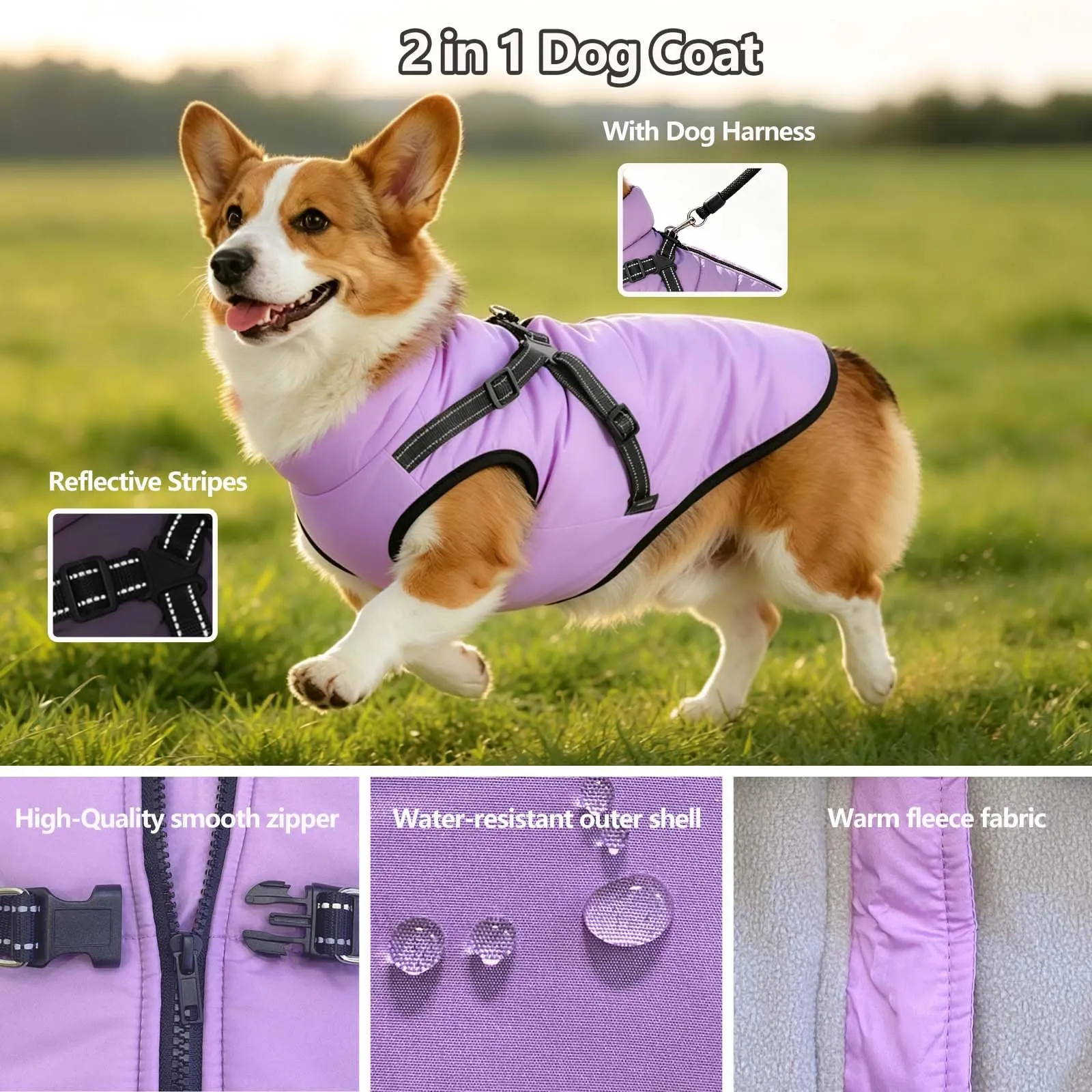 Aywoja Cappotto Invernale per Cani con Pettorina, Impermeabile, Riflettente, Lavabile in Lavatrice - immagine 2