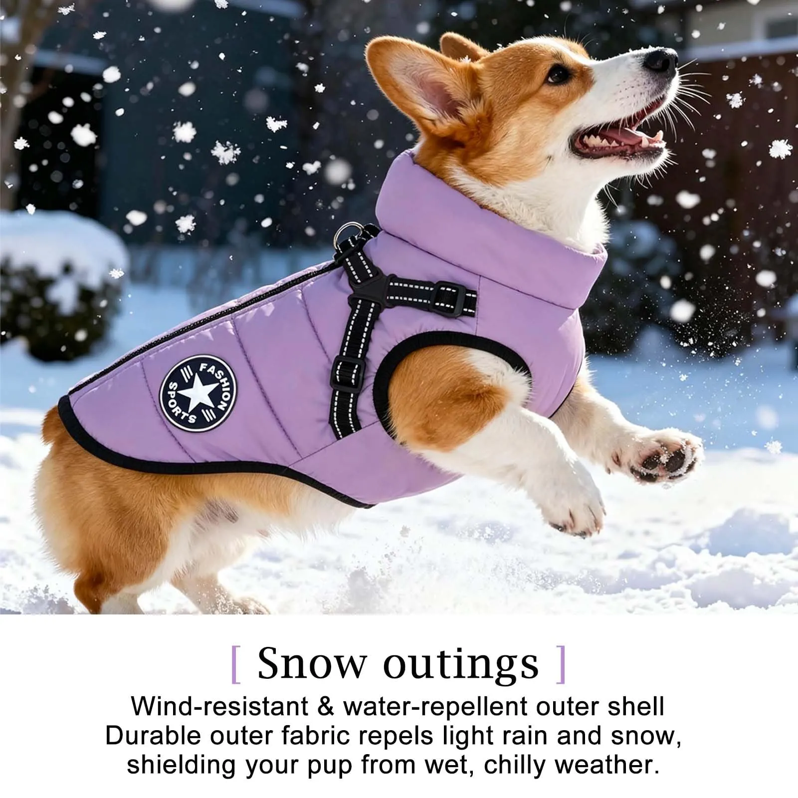 Aywoja Cappotto Invernale per Cani con Pettorina, Impermeabile, Lavabile in Lavatrice, Strisce Riflettenti e Anello a D - immagine 3