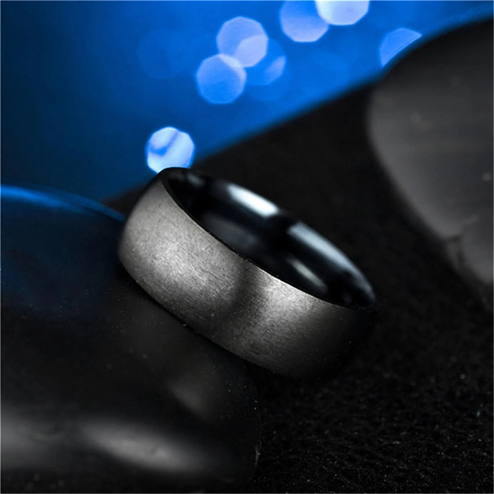 MAGIIE Anello Uomo in Acciaio Inossidabile Nero, 8mm, Misura 20 - immagine 2