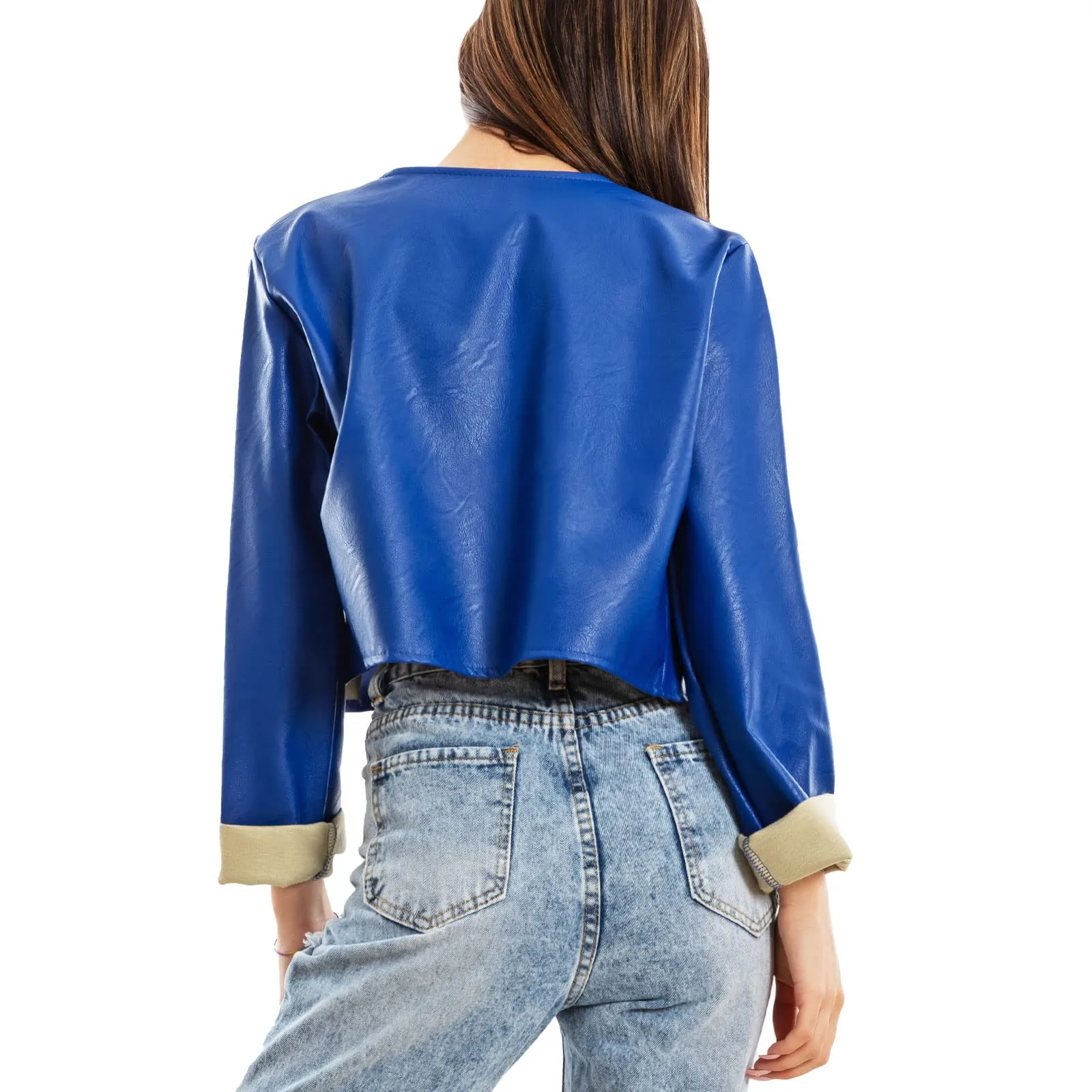 Toocool Giacca Bolero Donna Ecopelle JL-7860 - Blu Elettrico, M - immagine 2