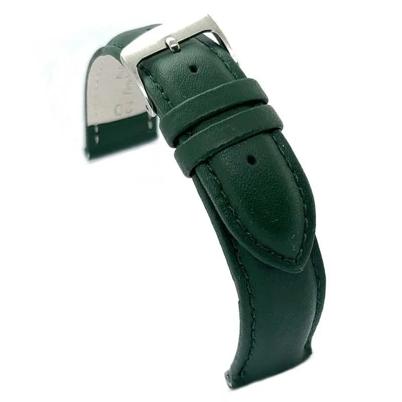 diloy Cinturino Orologio Pelle Liscia Cucita Bombata 302 Verde Militare 12mm - immagine 1