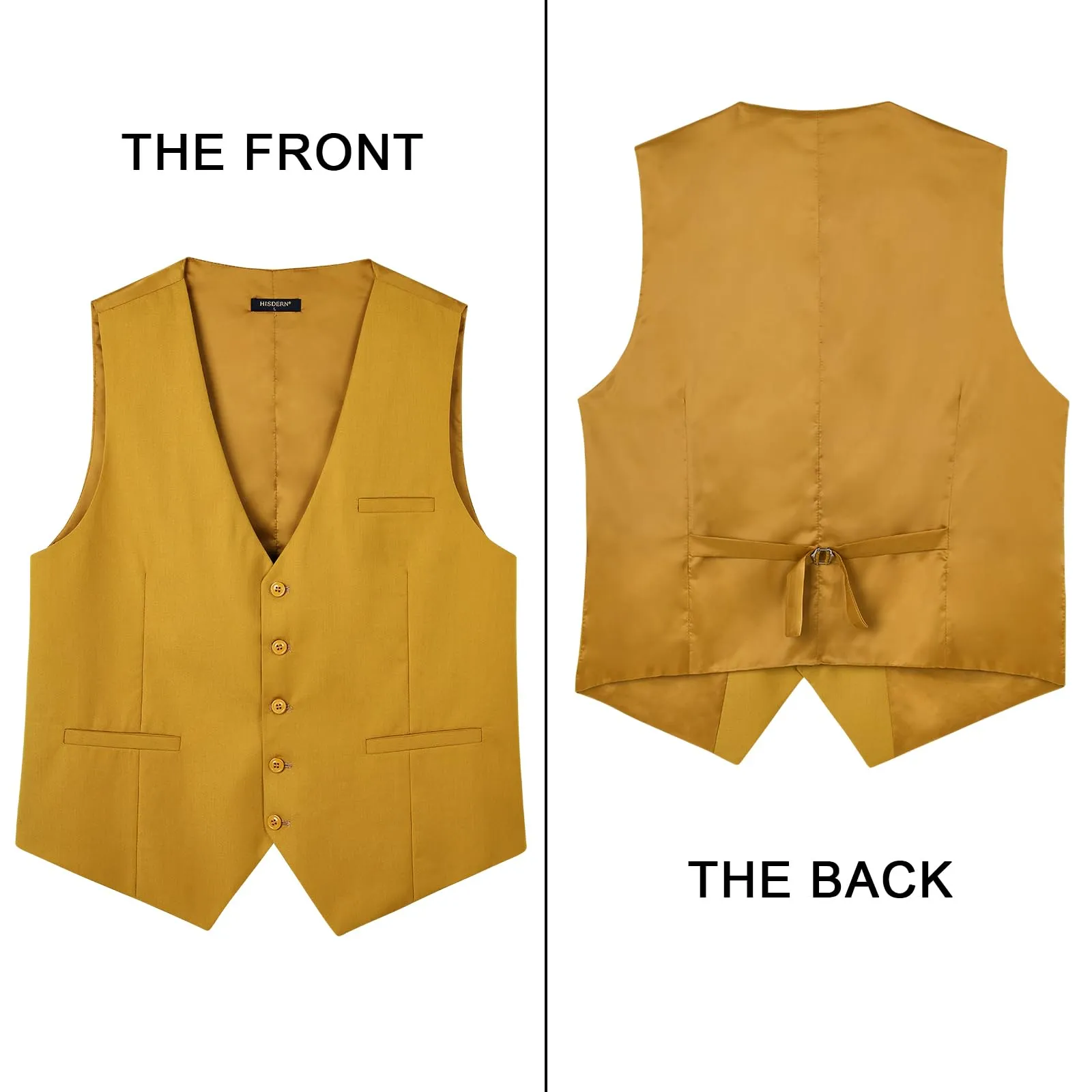 HISDERN Gilet Elegante Tinta Unita in Cotone per Uomo, Giallo senape, XL - immagine 4