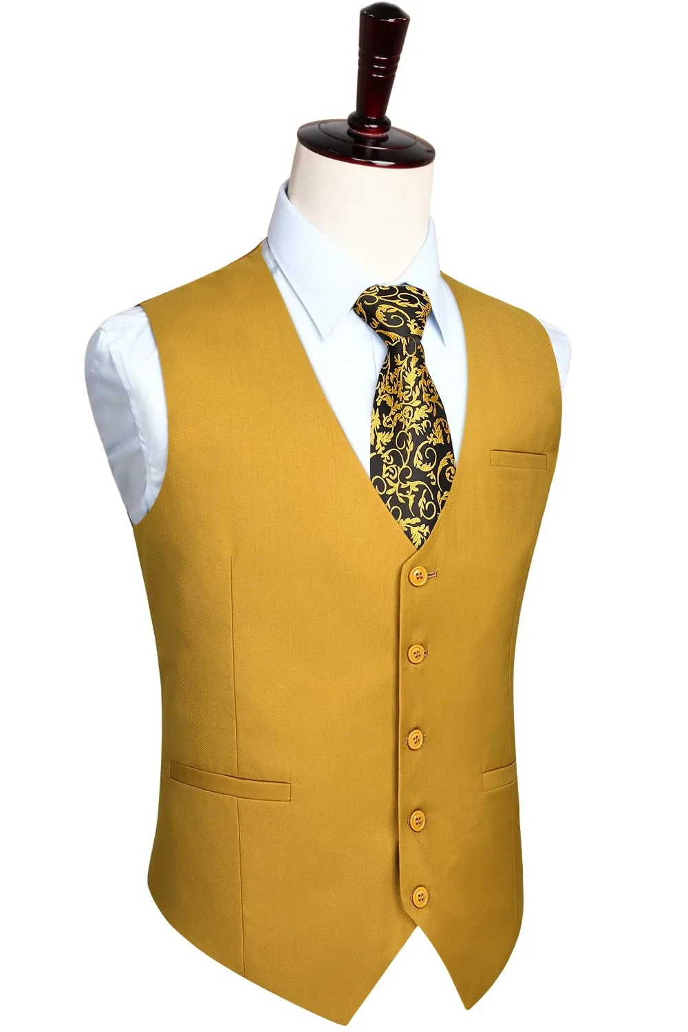 HISDERN Gilet Elegante Tinta Unita in Cotone per Uomo, Giallo Senape, XS - immagine 2