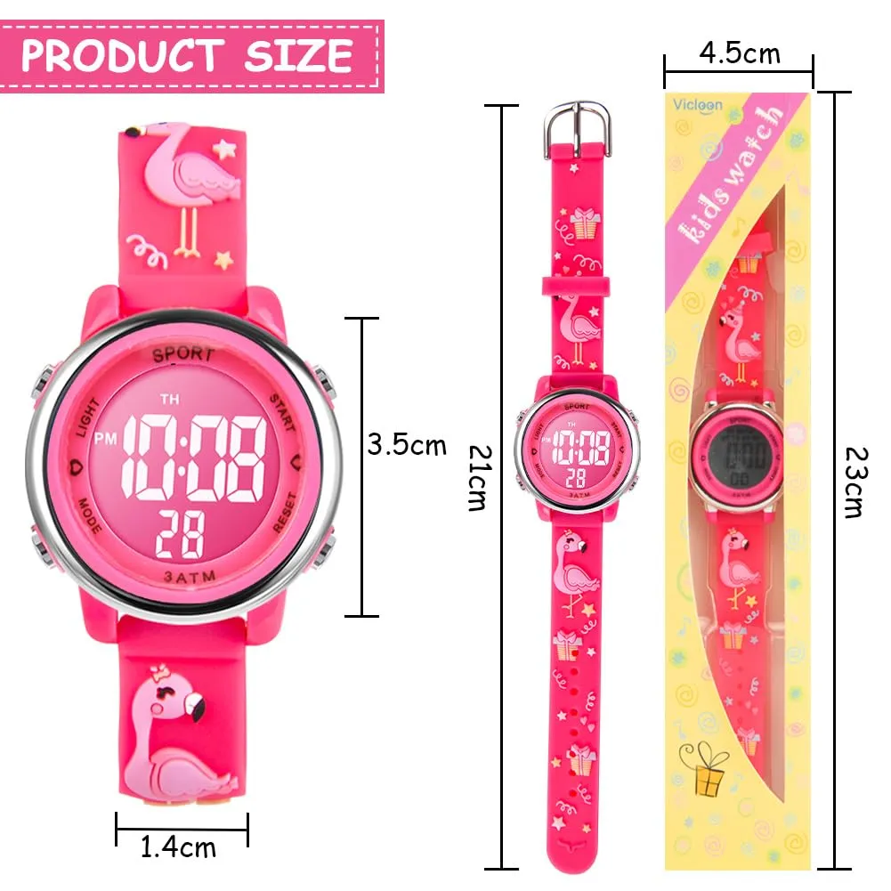 Vicloon Orologio Digitale per Bambini, Waterproof, Retroilluminazione a 7 Colori, Fenicottero - immagine 2