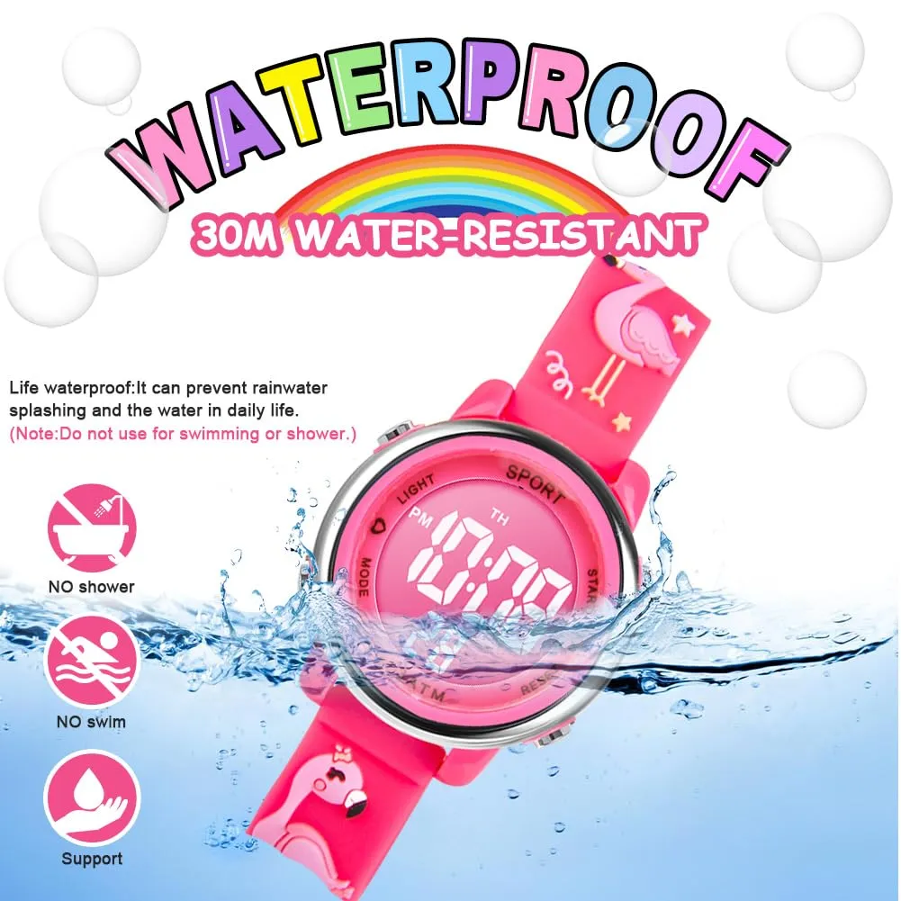 Vicloon Orologio Digitale per Bambini, Waterproof, Retroilluminazione a 7 Colori, Fenicottero - immagine 5