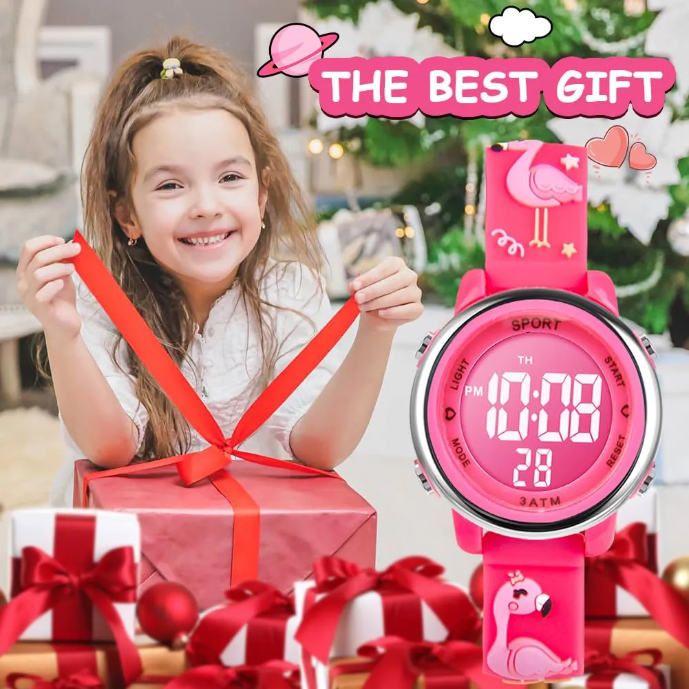 Vicloon Orologio Digitale per Bambini, Waterproof, Retroilluminazione a 7 Colori, Fenicottero - immagine 6