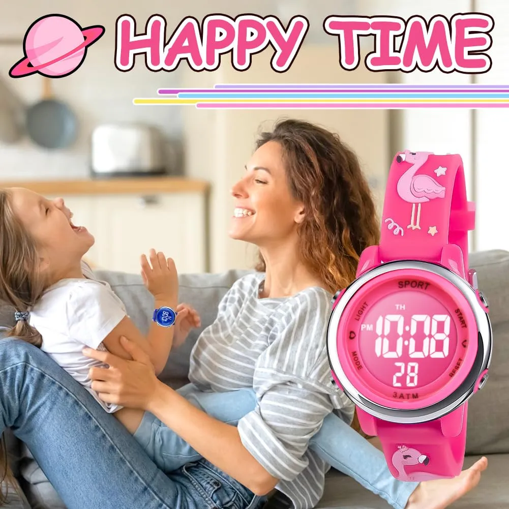 Vicloon Orologio Digitale per Bambini, Waterproof, Retroilluminazione a 7 Colori, Fenicottero - immagine 7