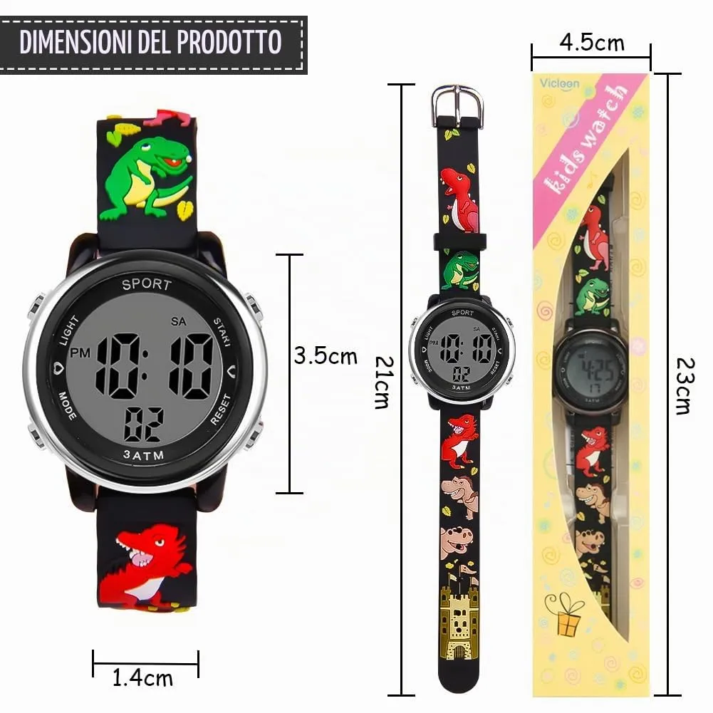 Vicloon Orologio Digitale per Bambini, Design Unicorno 3D, Waterproof, Retroilluminazione a 7 Colori - immagine 2