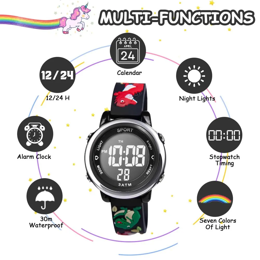 Vicloon Orologio Digitale per Bambini, Design Unicorno 3D, Waterproof, Retroilluminazione a 7 Colori - immagine 4