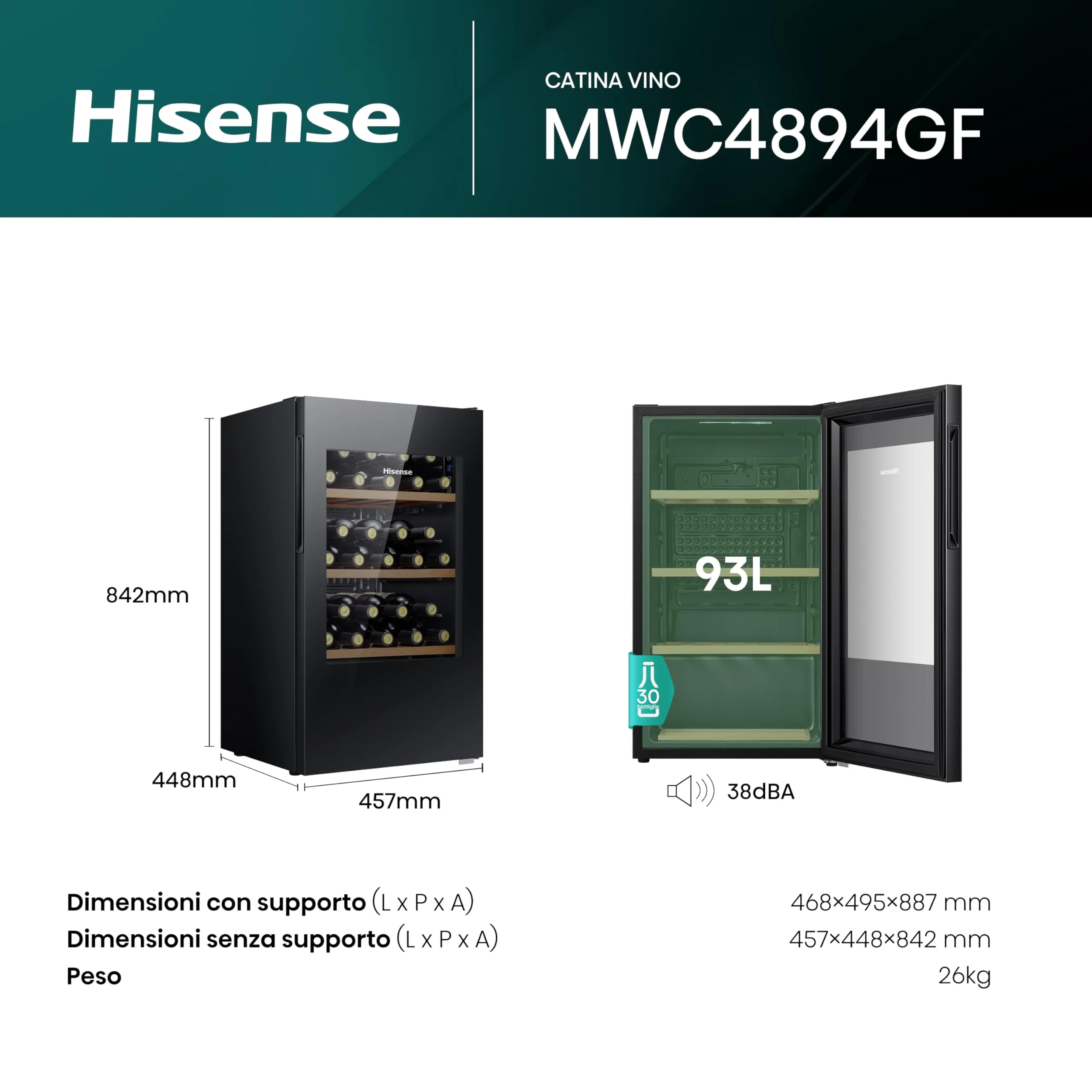Hisense MWC4894GF Cantina Vino 30 Bottiglie Monotemperatura - immagine 2