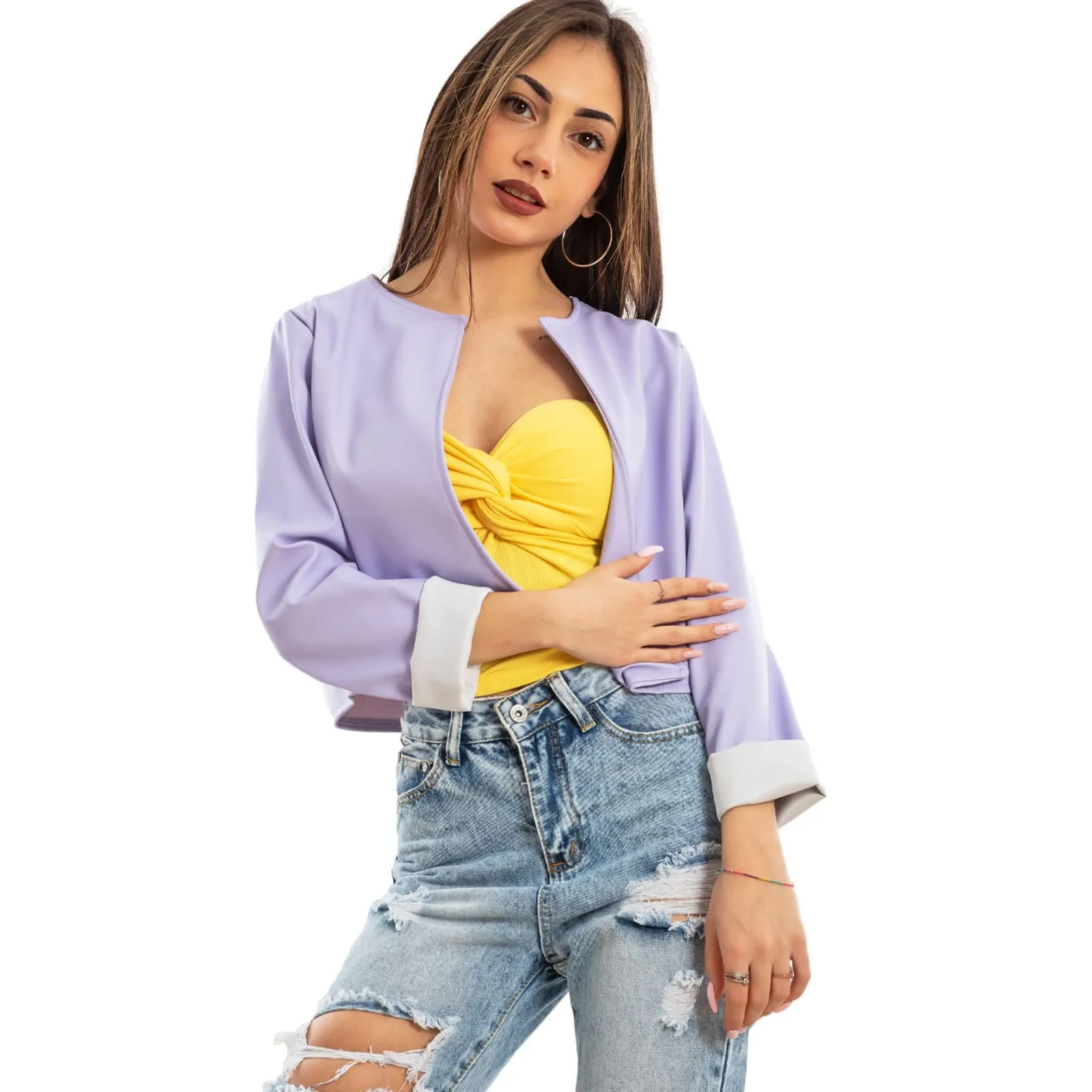 Toocool Giacca Bolero Donna in Ecopelle JL-7860, Lilla, L - immagine 4