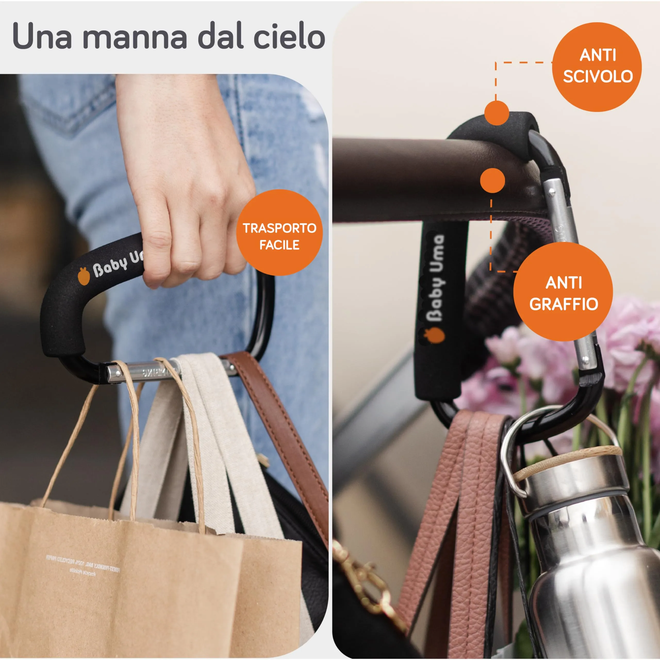 Baby Uma Ganci XL Passeggino Porta Borse Antiscivolo (2 Pezzi) - immagine 2