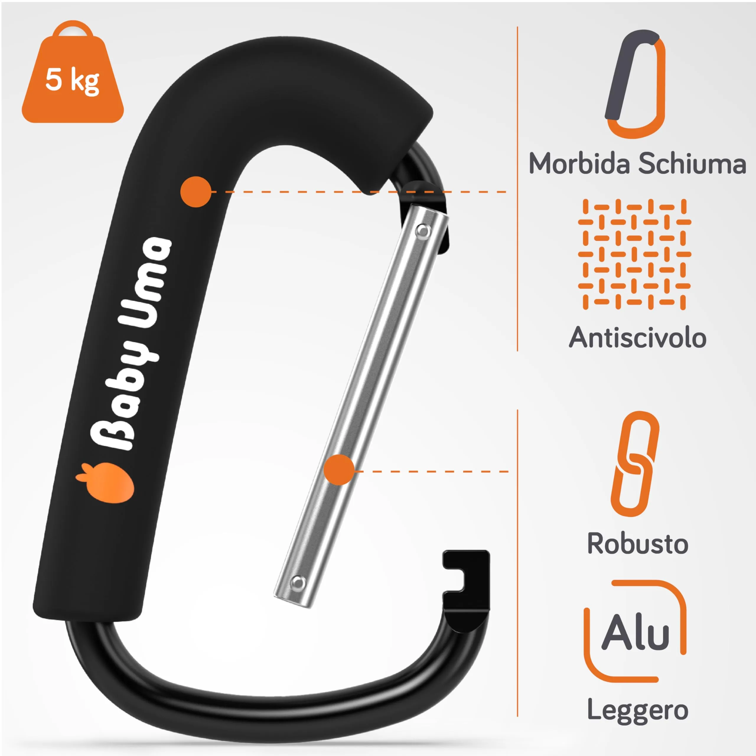 Baby Uma Ganci XL Passeggino Porta Borse Antiscivolo (2 Pezzi) - immagine 4