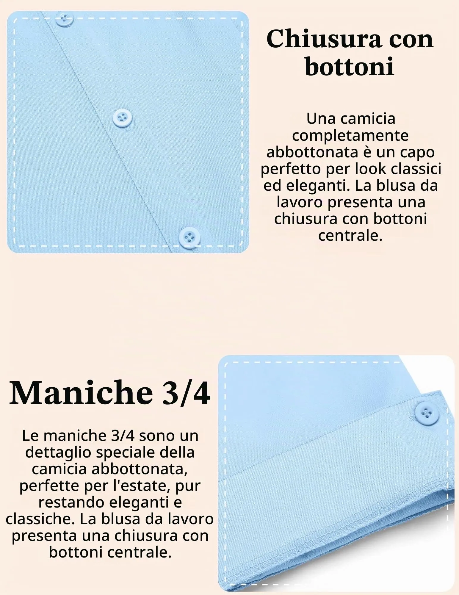 Hotouch Camicetta da Donna in Cotone Slim Fit, Manica a 3/4, Scollo a V, Blu Mare, XL - immagine 5