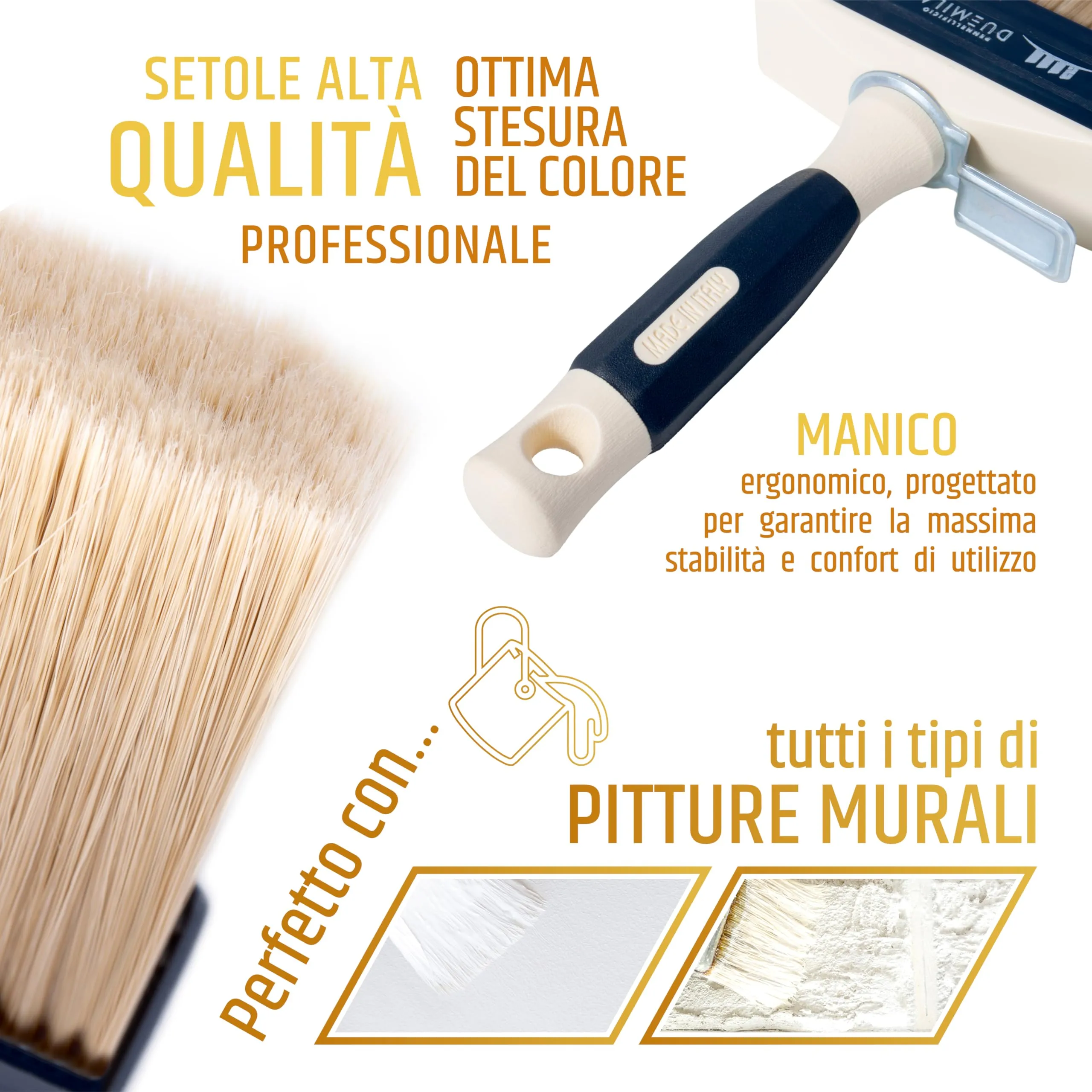 Pennellificio 2000 Pennello Plafone con Manico in Plastica per Muri Interni ed Esterni, 3x10 cm - immagine 4