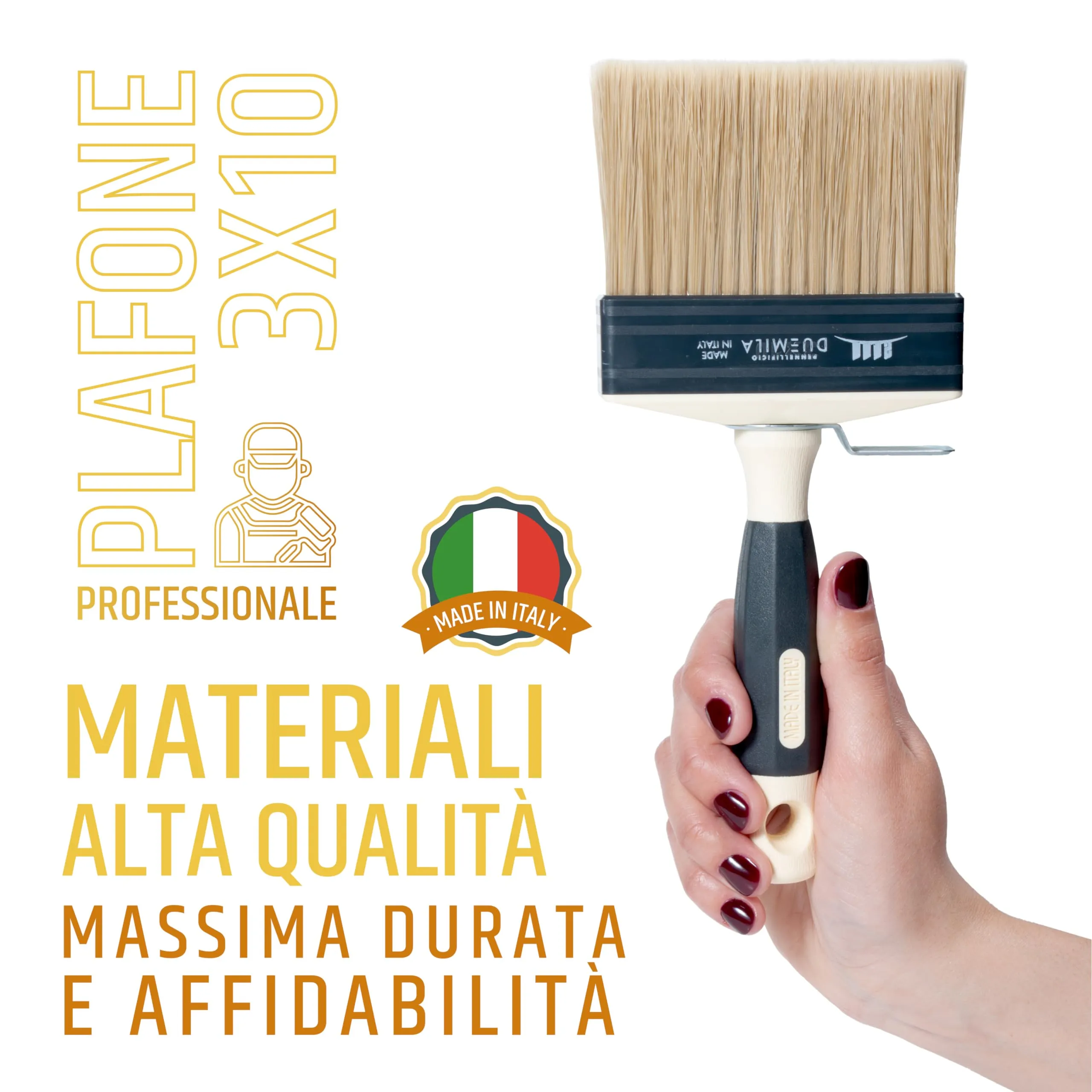 Pennellificio 2000 Pennello Plafone con Manico in Plastica per Muri Interni ed Esterni, 3x10 cm - immagine 5