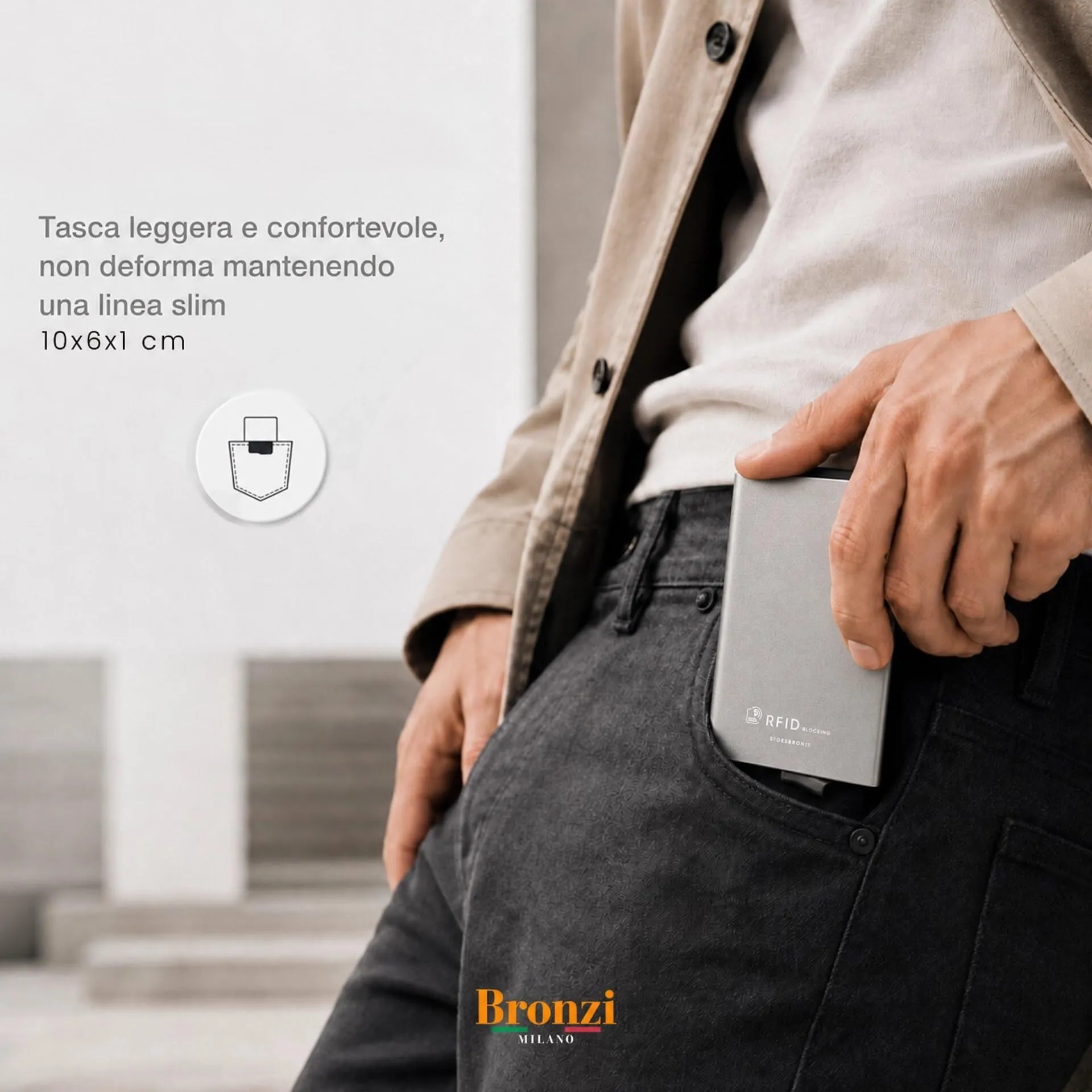 Bronzi Portafoglio Porta Badge Slim RFID Argento - immagine 6