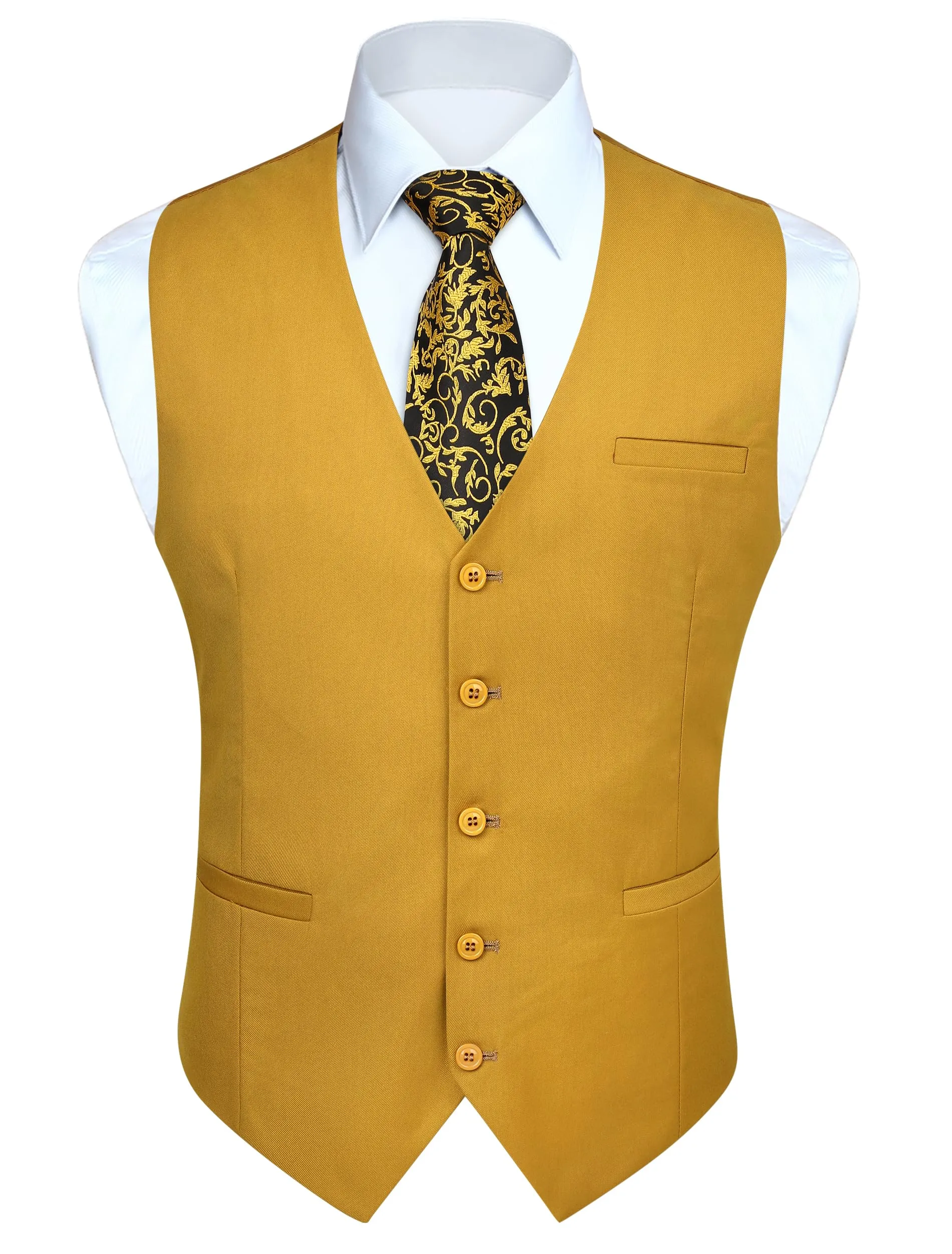 HISDERN Gilet Elegante Tinta Unita in Cotone per Uomo, Giallo Senape, 4XL - immagine 1