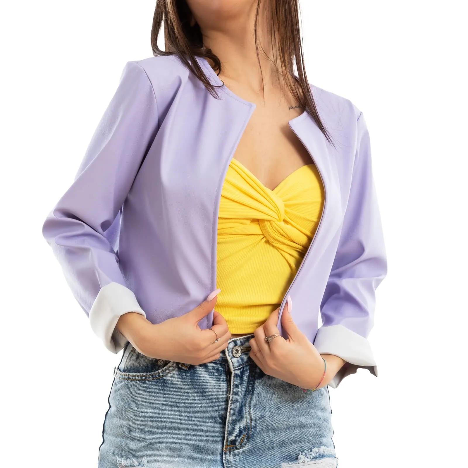 Toocool Giacca Donna Corta Ecopelle Bolero JL-7860 Lilla S - immagine 1