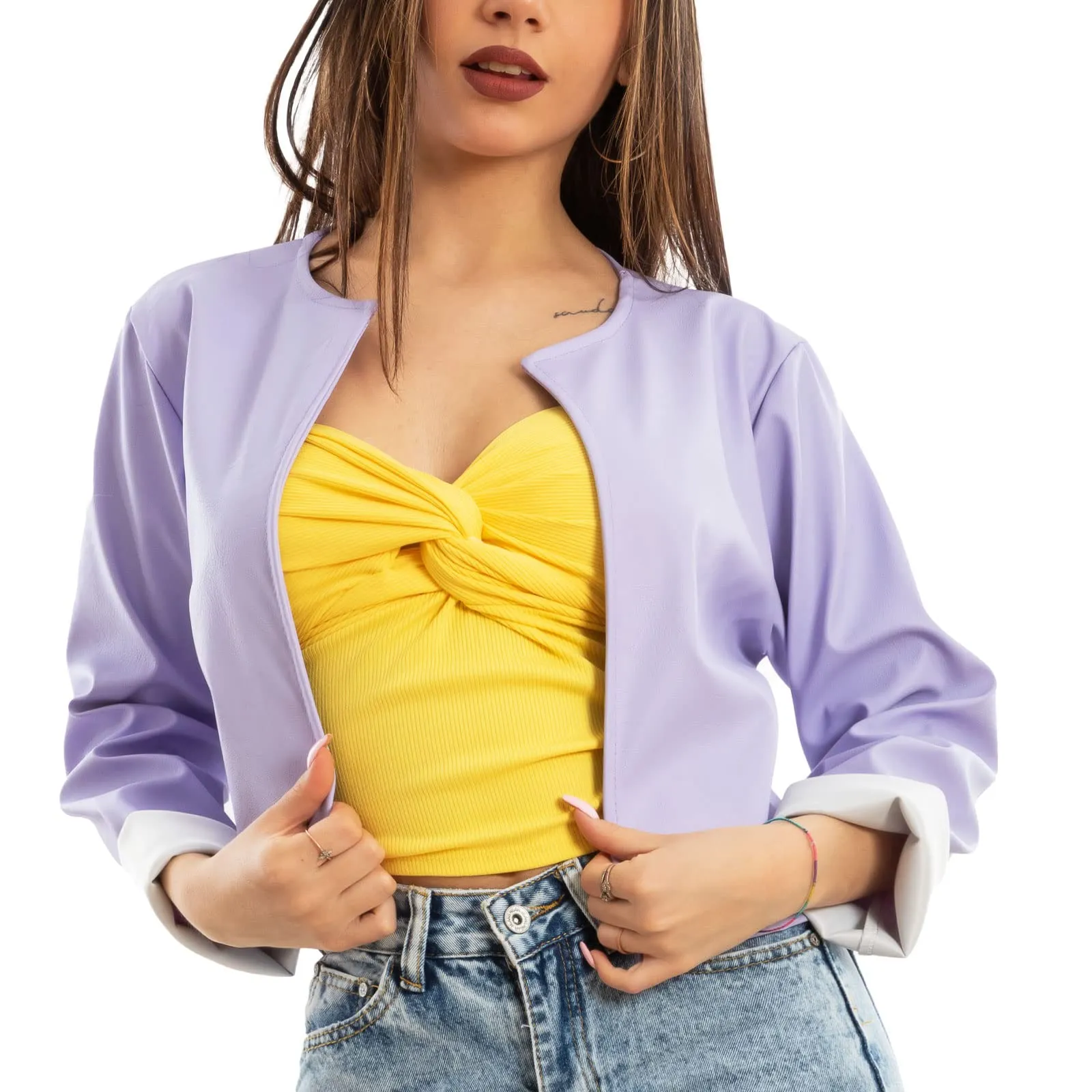 Toocool Giacca Donna Corta Ecopelle Bolero JL-7860 Lilla S - immagine 2