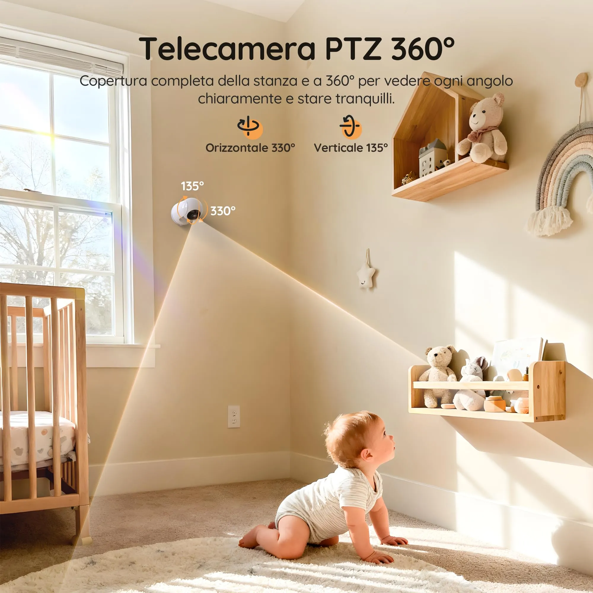 BOIFUN VB805 Baby Monitor, Schermo IPS 5”, Telecamera Rotante 360°, Audio Bidirezionale, Rilevamento Temperatura, Batteria 3050mAh, Zoom 3X, Visione Notturna, Modalità VOX, Ninne Nanne - immagine 8