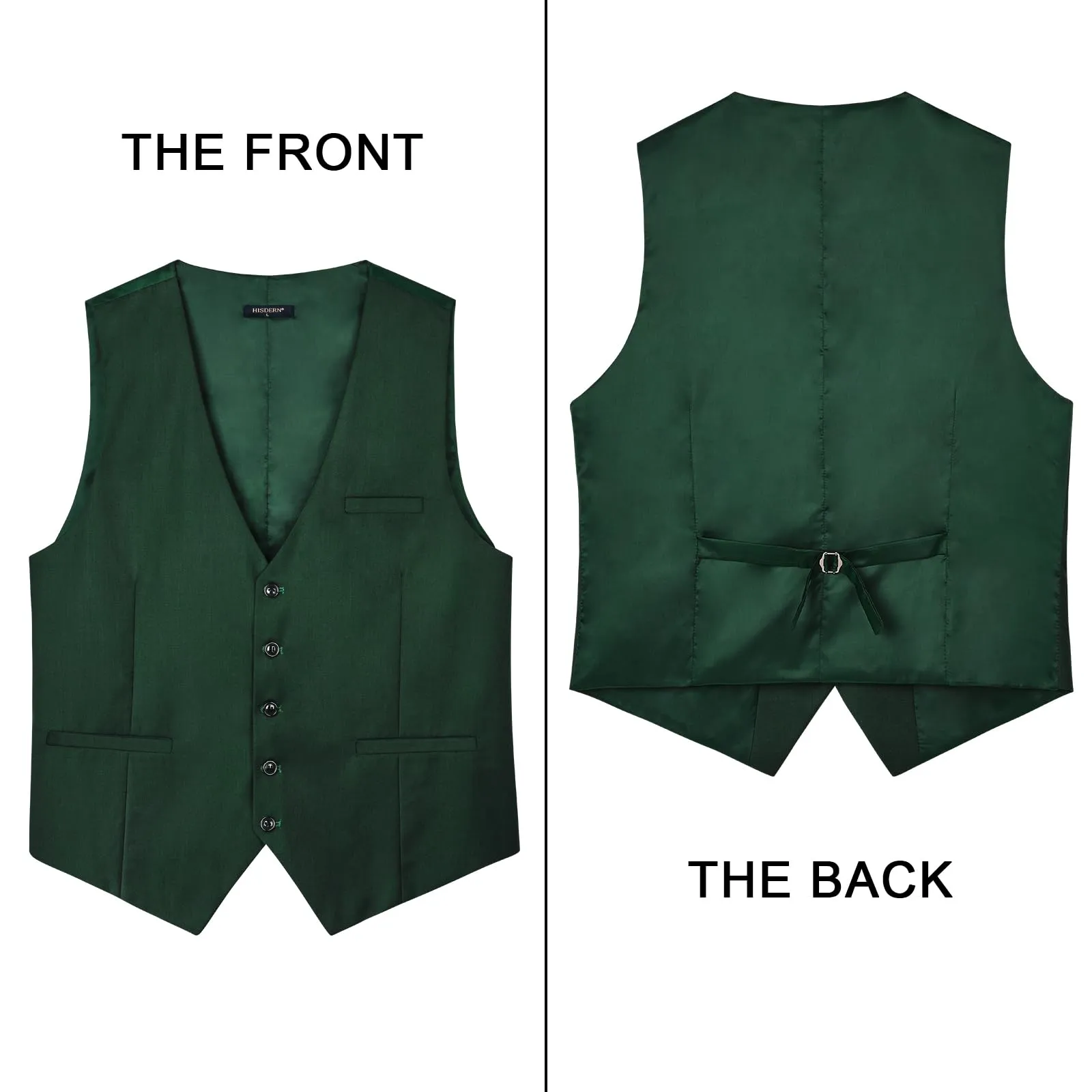 HISDERN Gilet Elegante da Uomo in Cotone, Tinta Unita, Verde Foresta, M - immagine 4