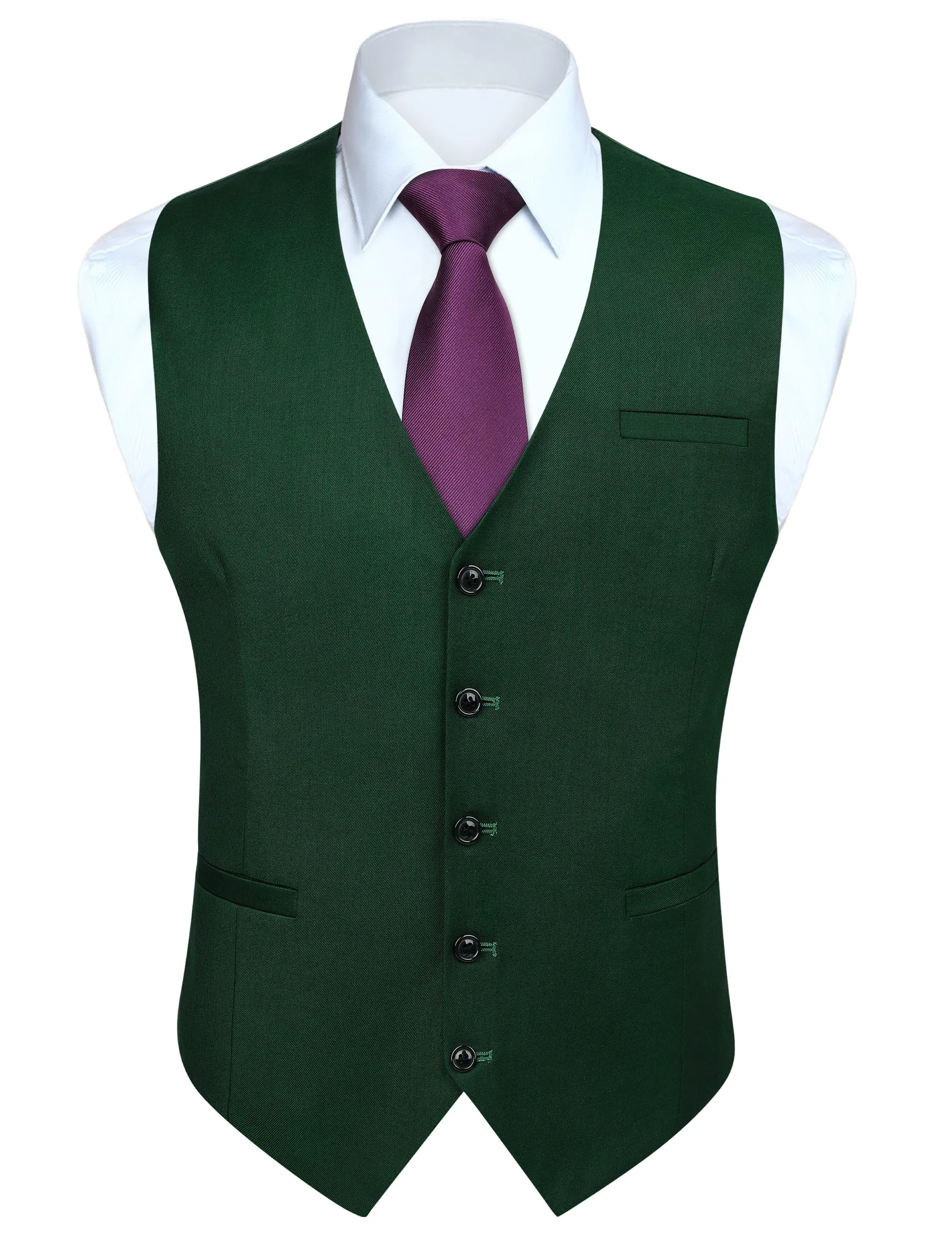 HISDERN Gilet Elegante in Cotone Tinta Unita per Uomo, Verde Foresta, 4XL - immagine 1