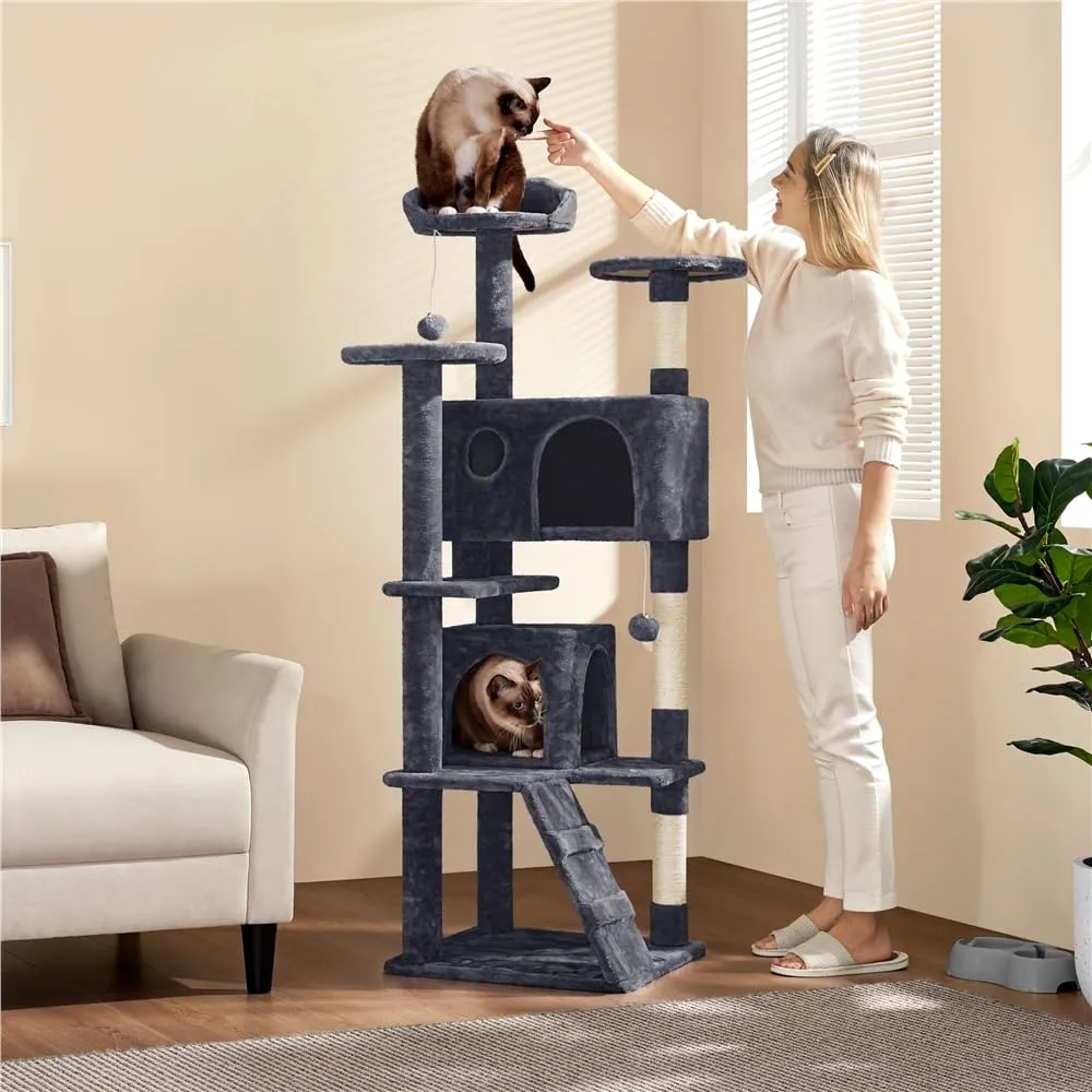 Yaheetech Albero Tiragraffi per Gatti Multilivello 158 cm, Grigio Scuro - immagine 3