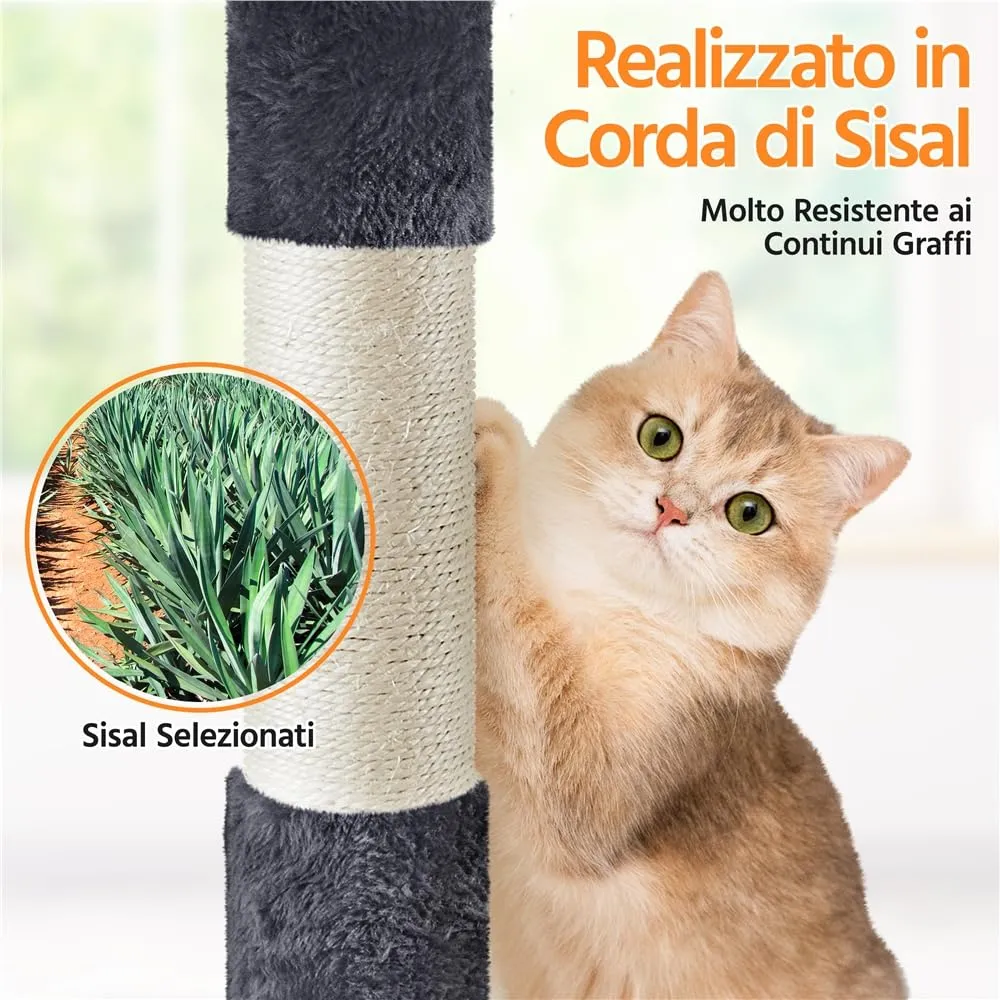 Yaheetech Albero Tiragraffi per Gatti Multilivello 158 cm, Grigio Scuro - immagine 6