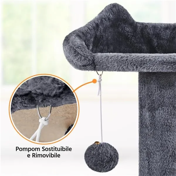 Yaheetech Albero Tiragraffi per Gatti Multilivello 158 cm, Grigio Scuro - immagine 7