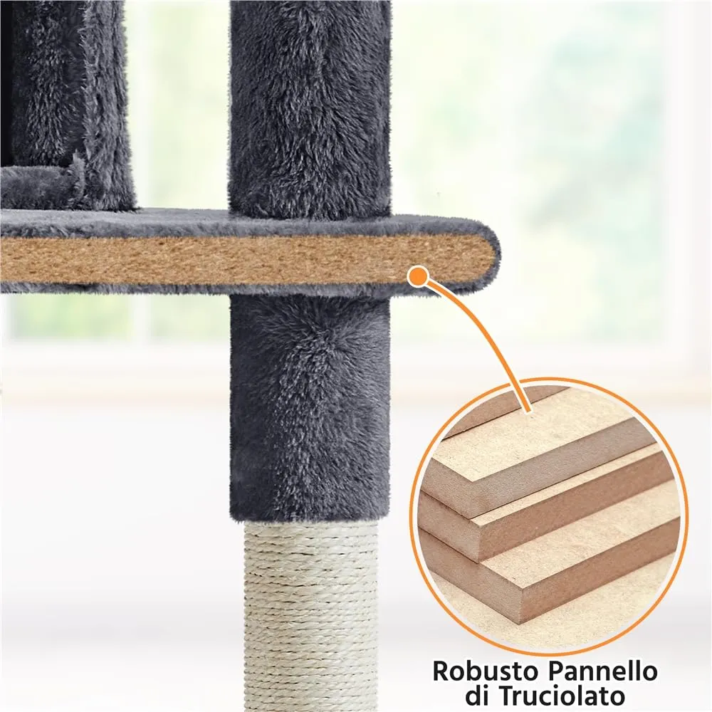 Yaheetech Albero Tiragraffi per Gatti Multilivello 158 cm, Grigio Scuro - immagine 8