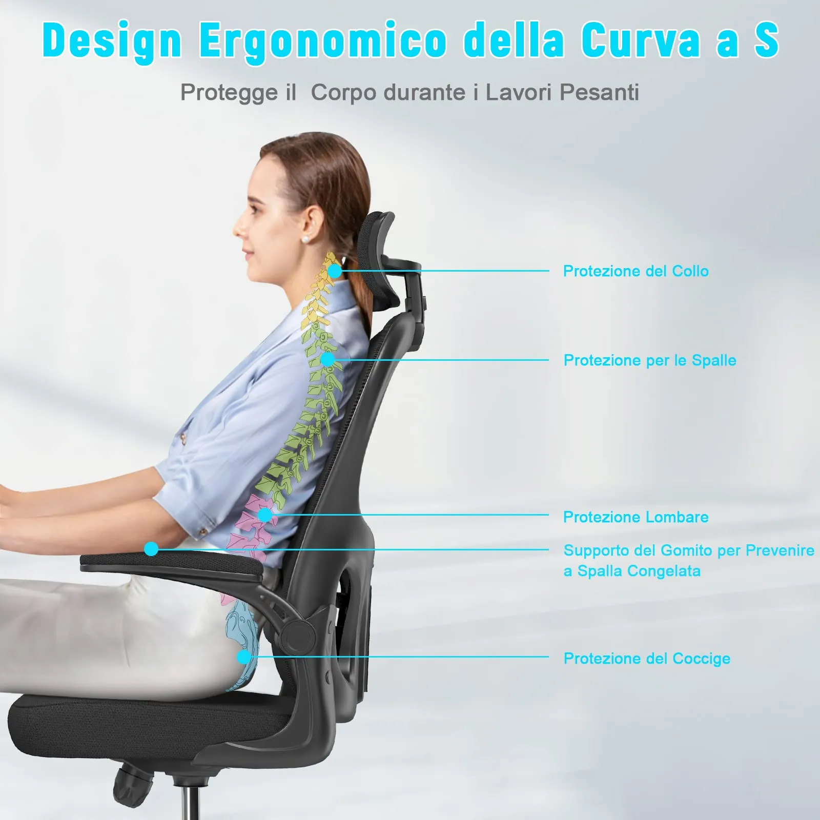 rattantree Sedia da Ufficio Ergonomica con Poggiatesta Regolabile, Nero - immagine 2