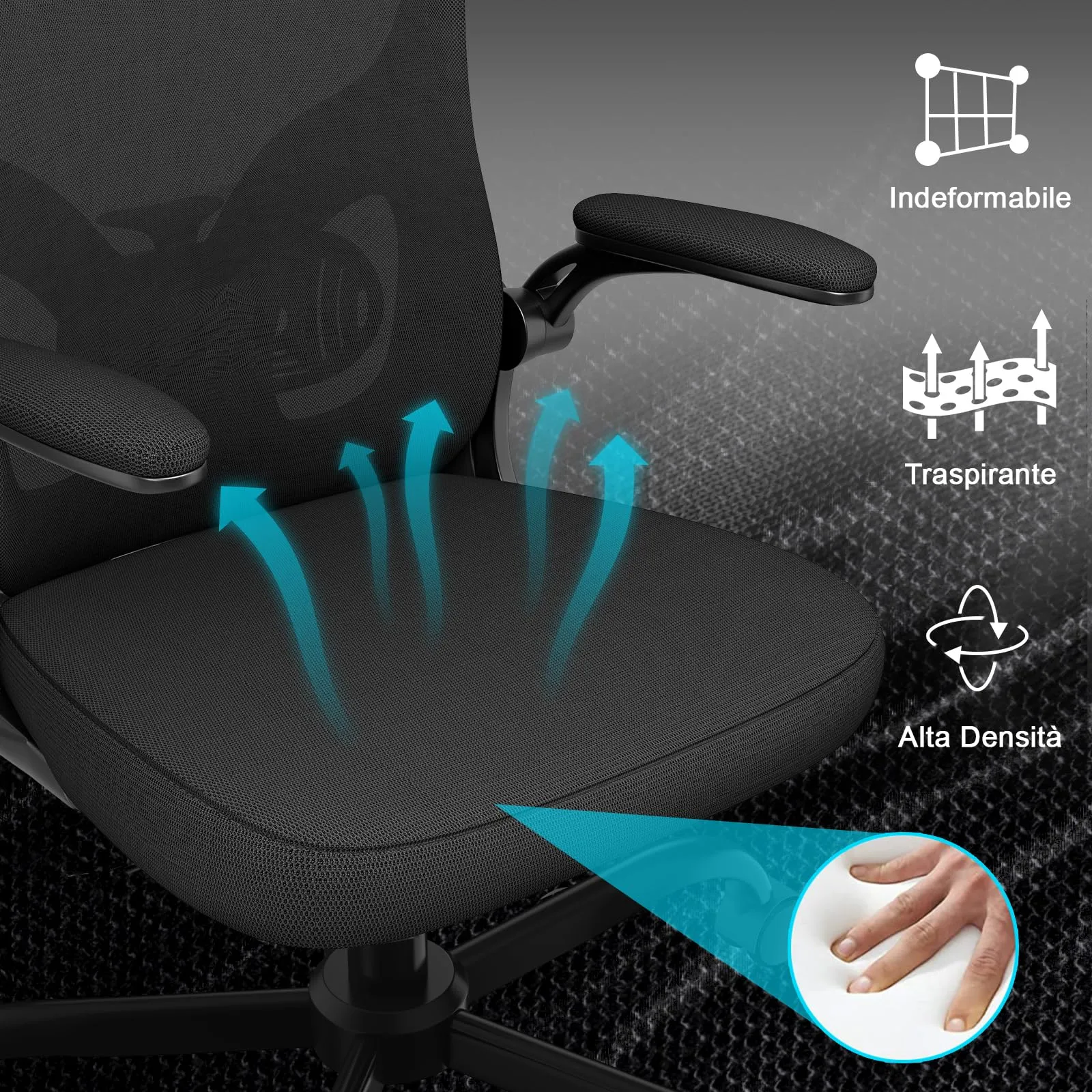 rattantree Sedia da Ufficio Ergonomica con Poggiatesta Regolabile, Nero - immagine 4