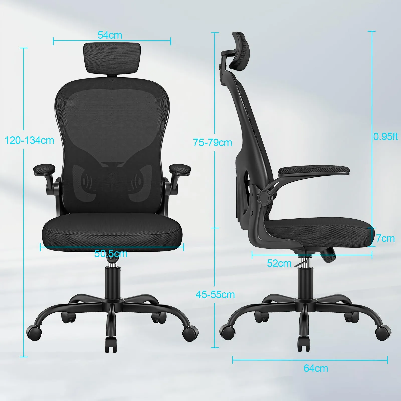 rattantree Sedia da Ufficio Ergonomica con Poggiatesta Regolabile, Nero - immagine 7