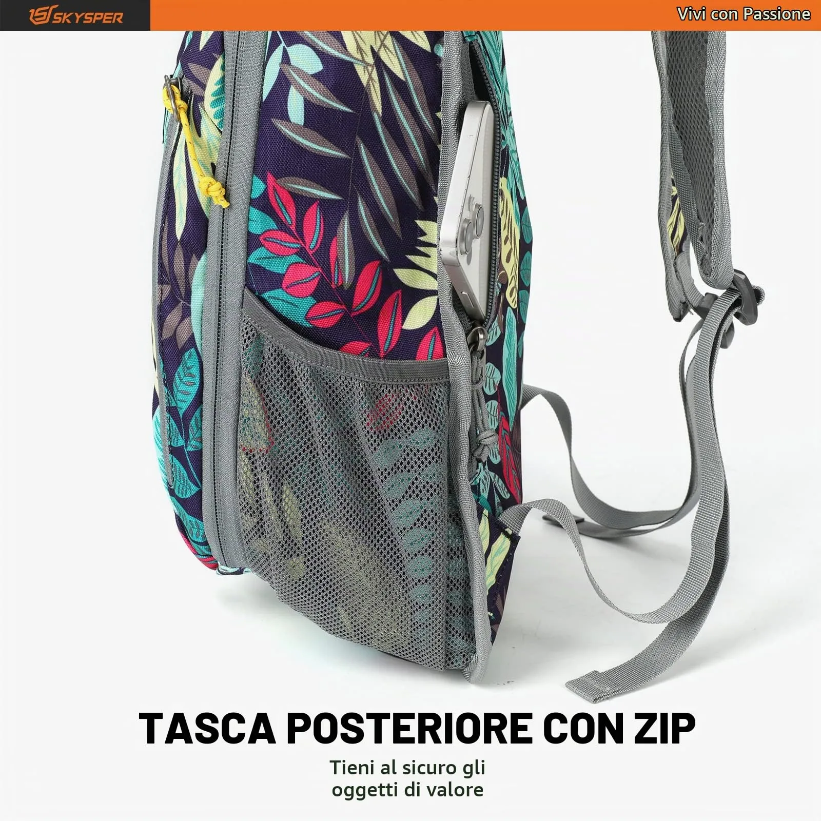 SKYSPER Zaino Leggero Pieghevole 10L, Foglie - immagine 2