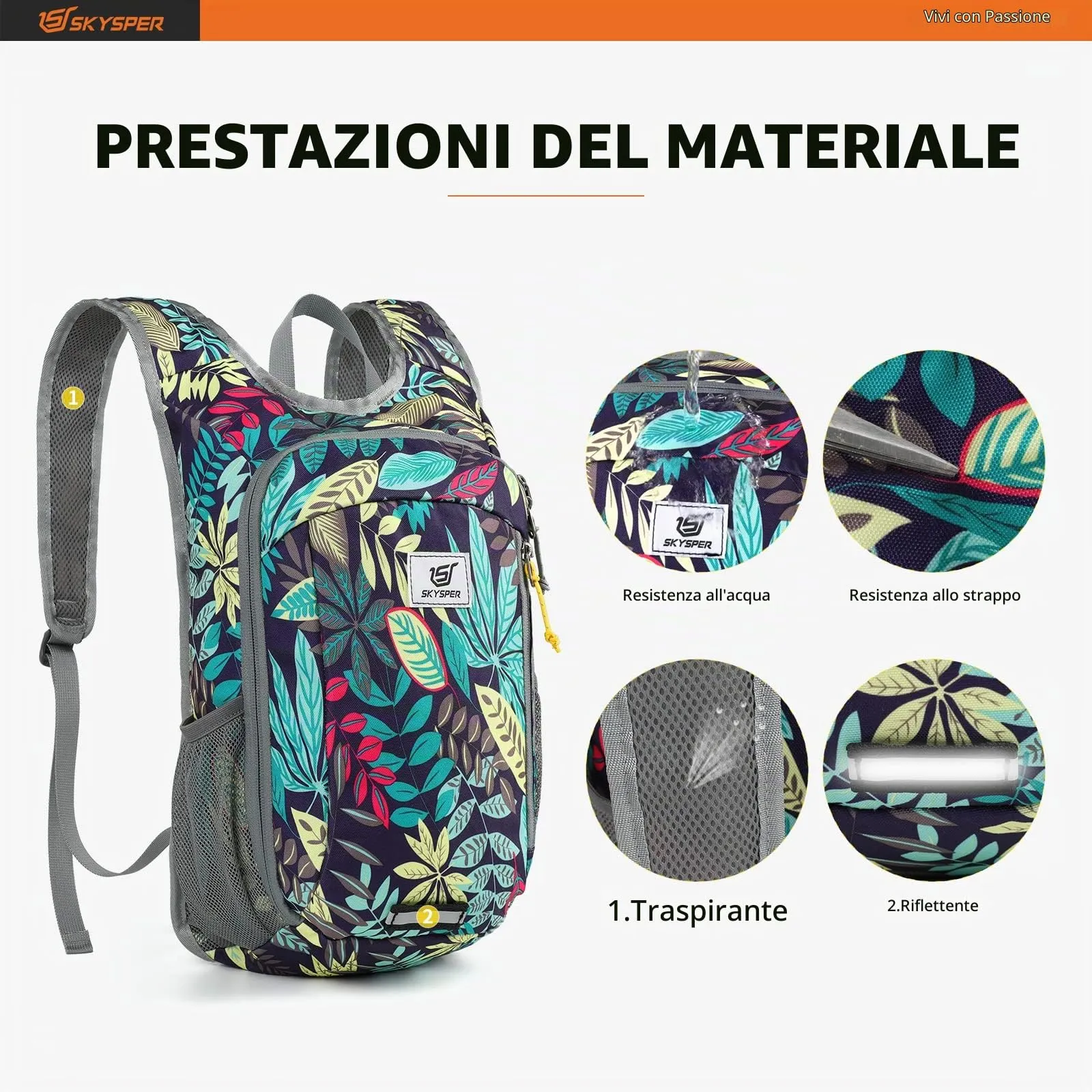 SKYSPER Zaino Leggero Pieghevole 10L, Foglie - immagine 5
