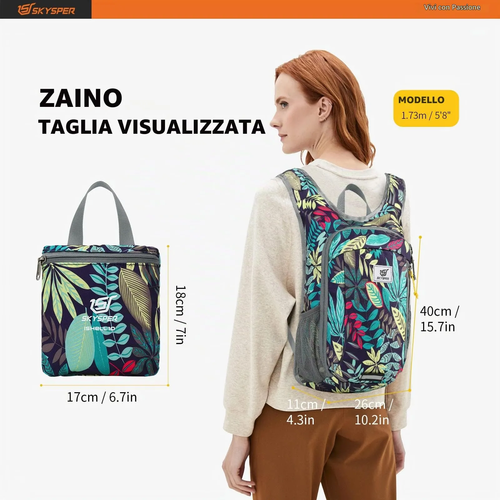 SKYSPER Zaino Leggero Pieghevole 10L, Foglie - immagine 6