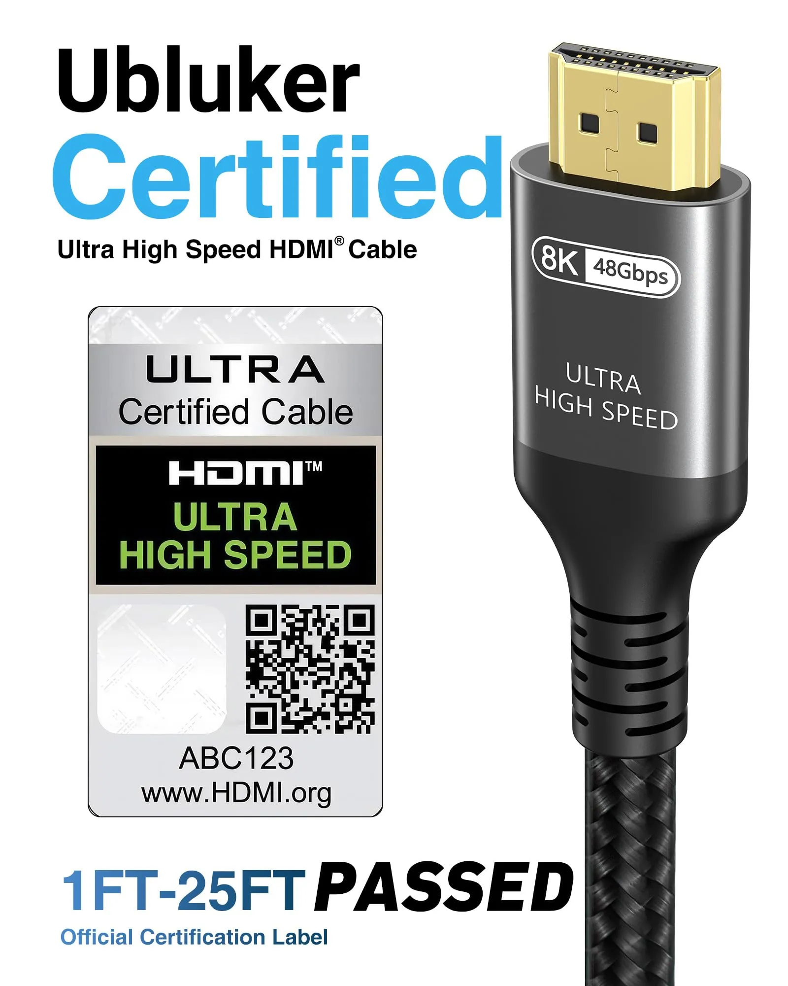 Ubluker HDMI Cable 48Gbps 10K 8K 4K 6M Certificato Velocità Ultra Elevata HDR10+ ARC eARC HDCP2.3 - immagine 2