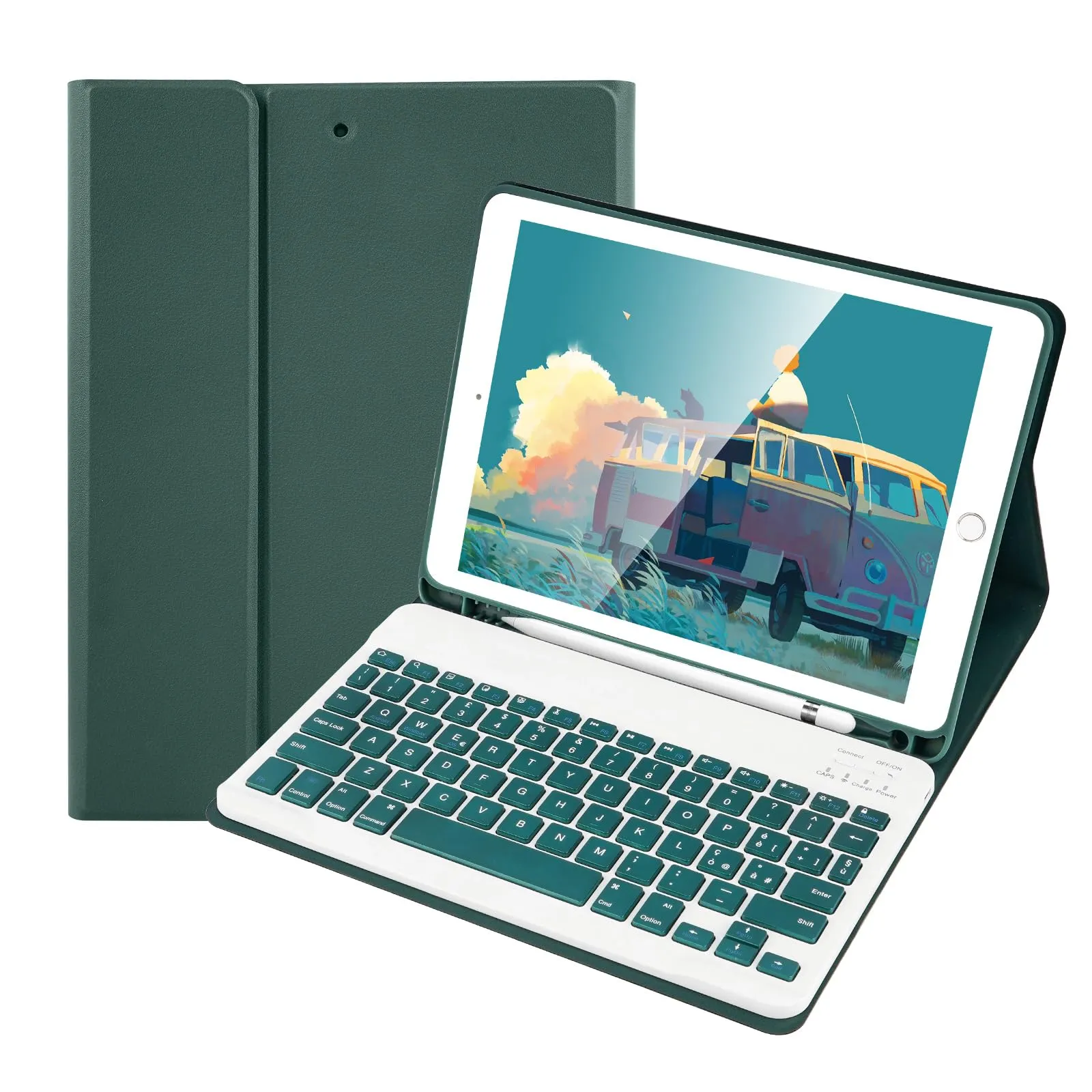 SOPPY Custodia con Tastiera Bluetooth Rimovibile per iPad 6ª Generazione 2018, 5ª Generazione 2017, Pro 9.7, Air 1/2, Layout Italiano, Verde Scuro - immagine 1
